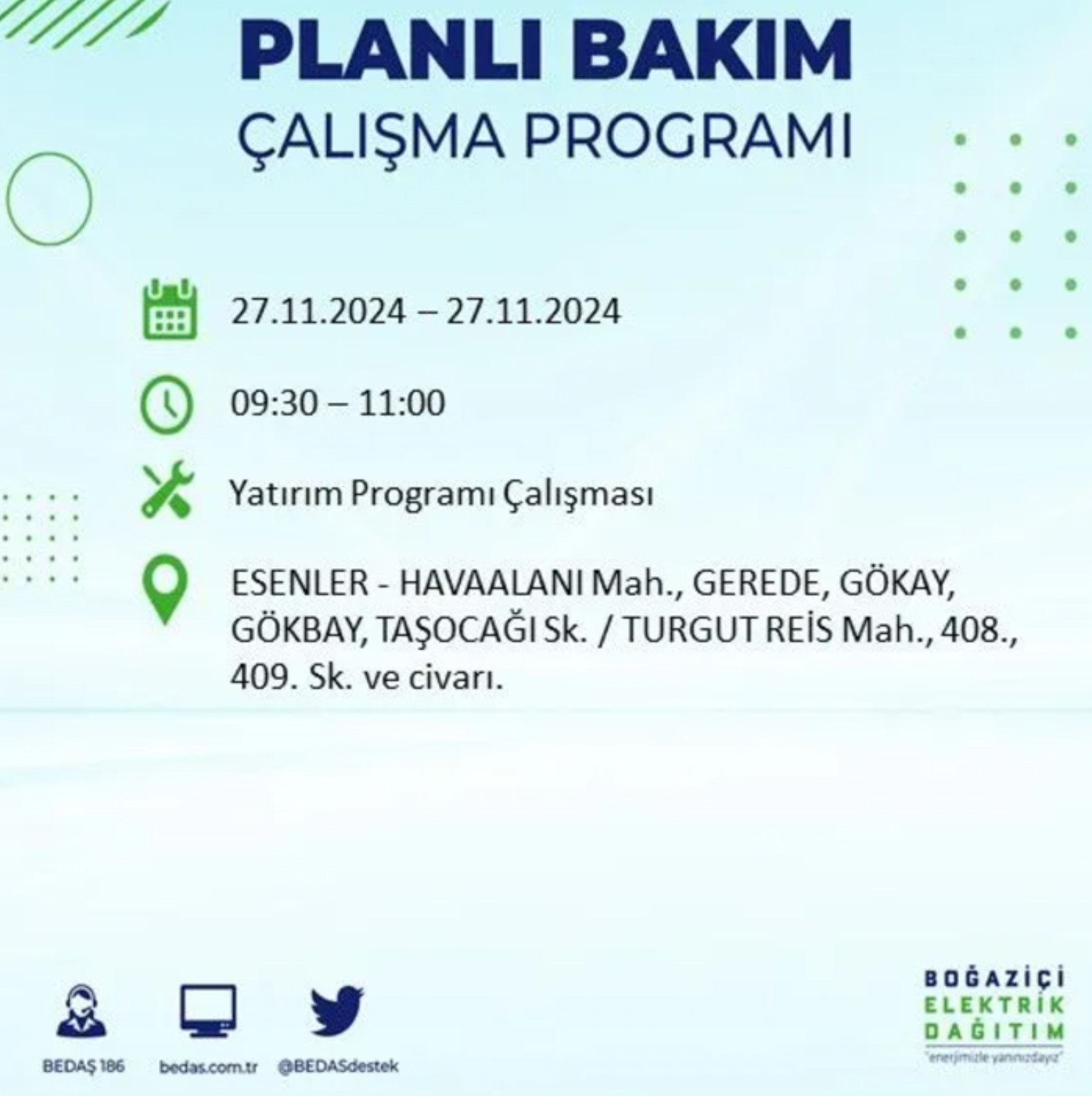 BEDAŞ açıkladı... İstanbul'da elektrik kesintisi: 27 Kasım'da hangi mahalleler etkilenecek?