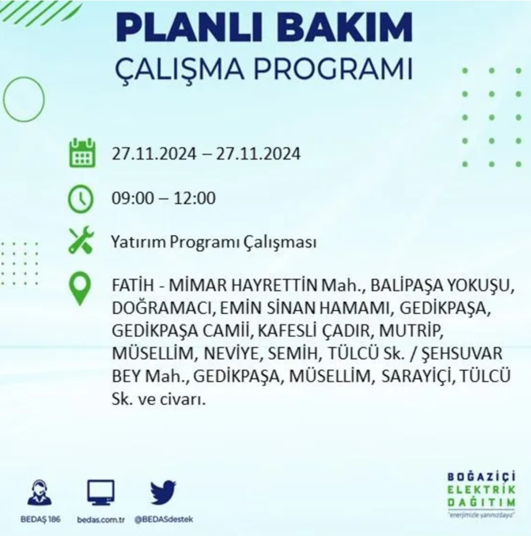 BEDAŞ açıkladı... İstanbul'da elektrik kesintisi: 27 Kasım'da hangi mahalleler etkilenecek?