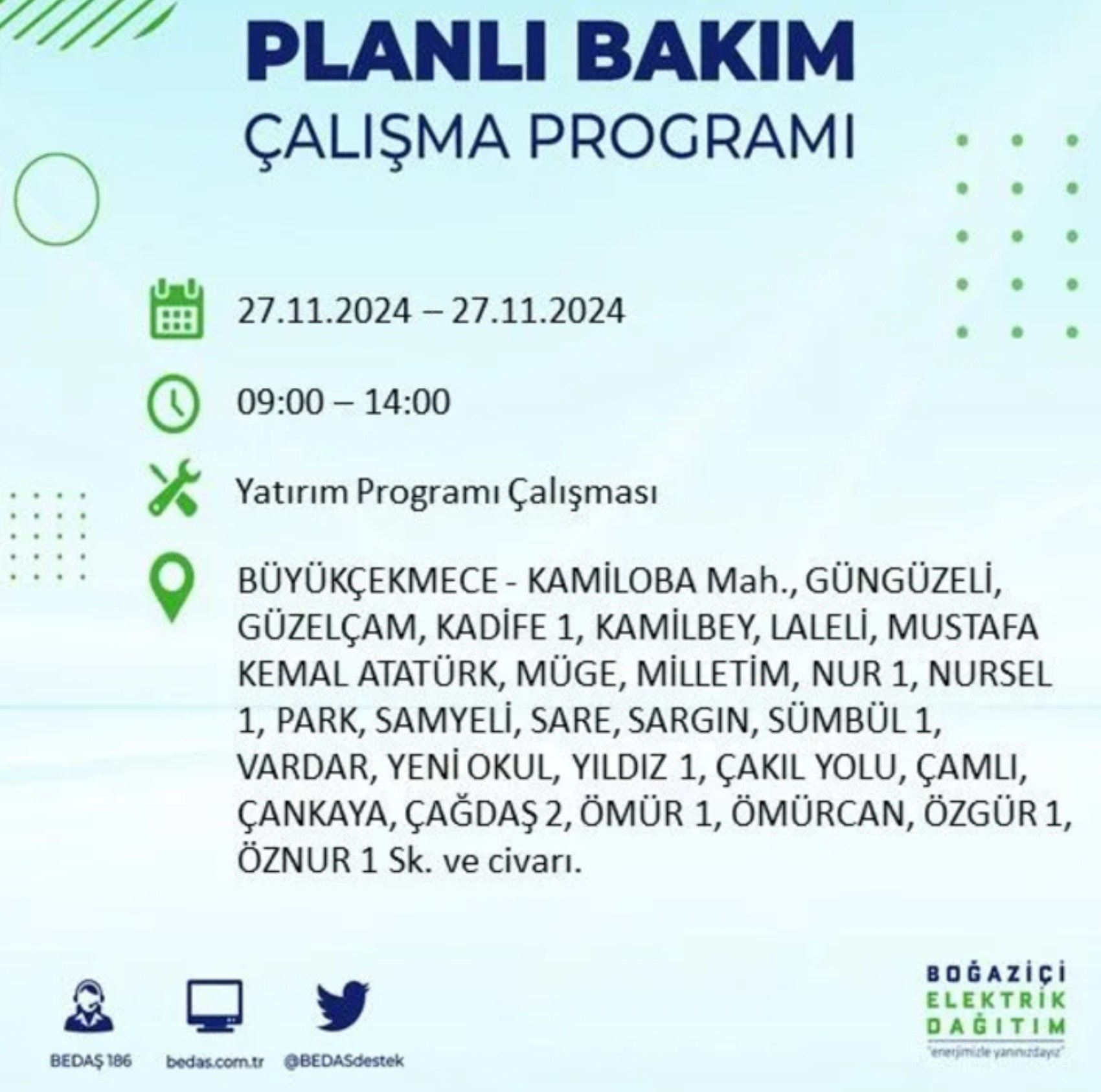 BEDAŞ açıkladı... İstanbul'da elektrik kesintisi: 27 Kasım'da hangi mahalleler etkilenecek?