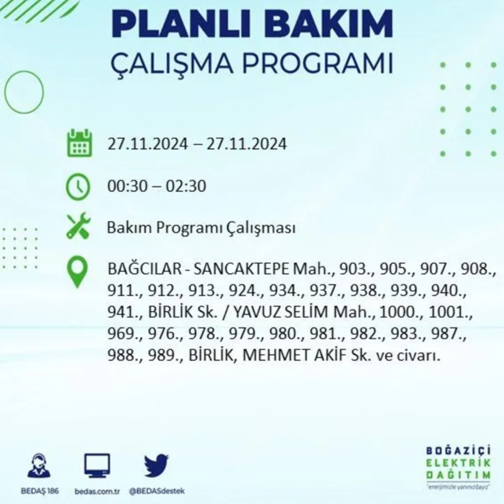 BEDAŞ açıkladı... İstanbul'da elektrik kesintisi: 27 Kasım'da hangi mahalleler etkilenecek?