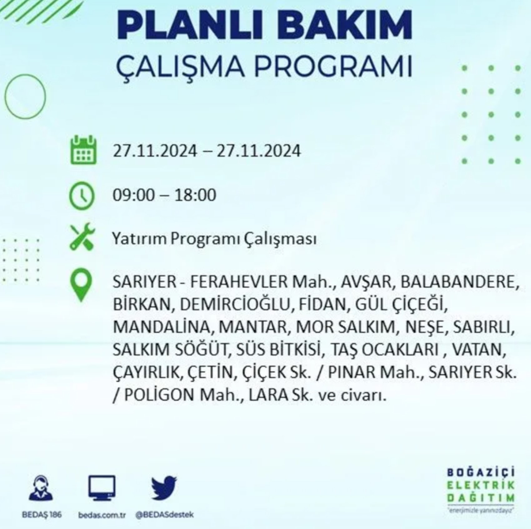 BEDAŞ açıkladı... İstanbul'da elektrik kesintisi: 27 Kasım'da hangi mahalleler etkilenecek?