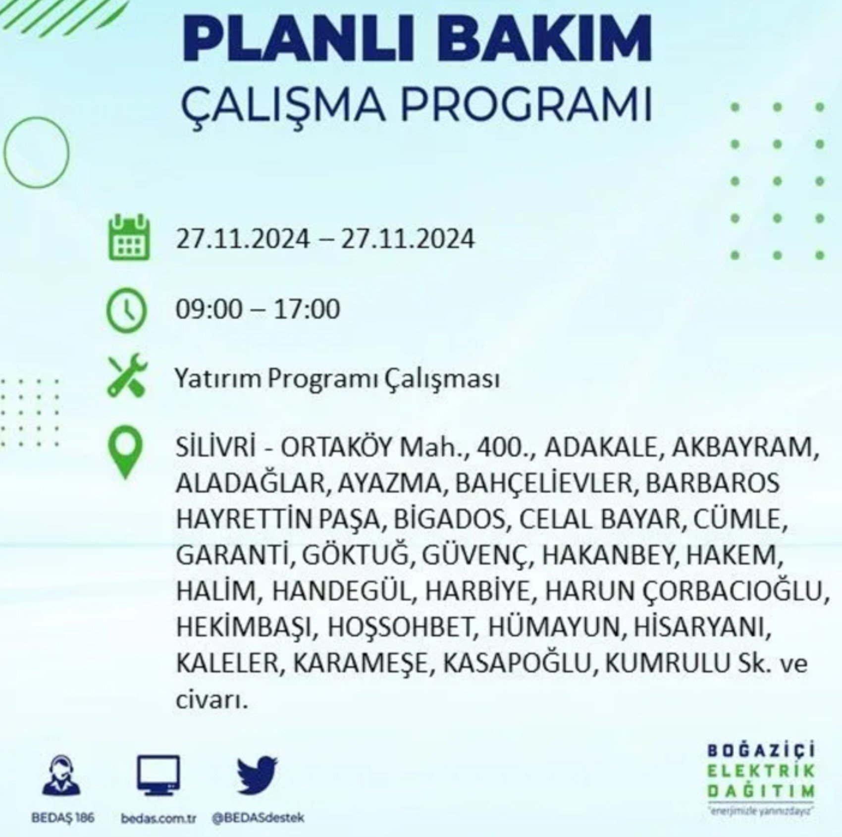 BEDAŞ açıkladı... İstanbul'da elektrik kesintisi: 27 Kasım'da hangi mahalleler etkilenecek?