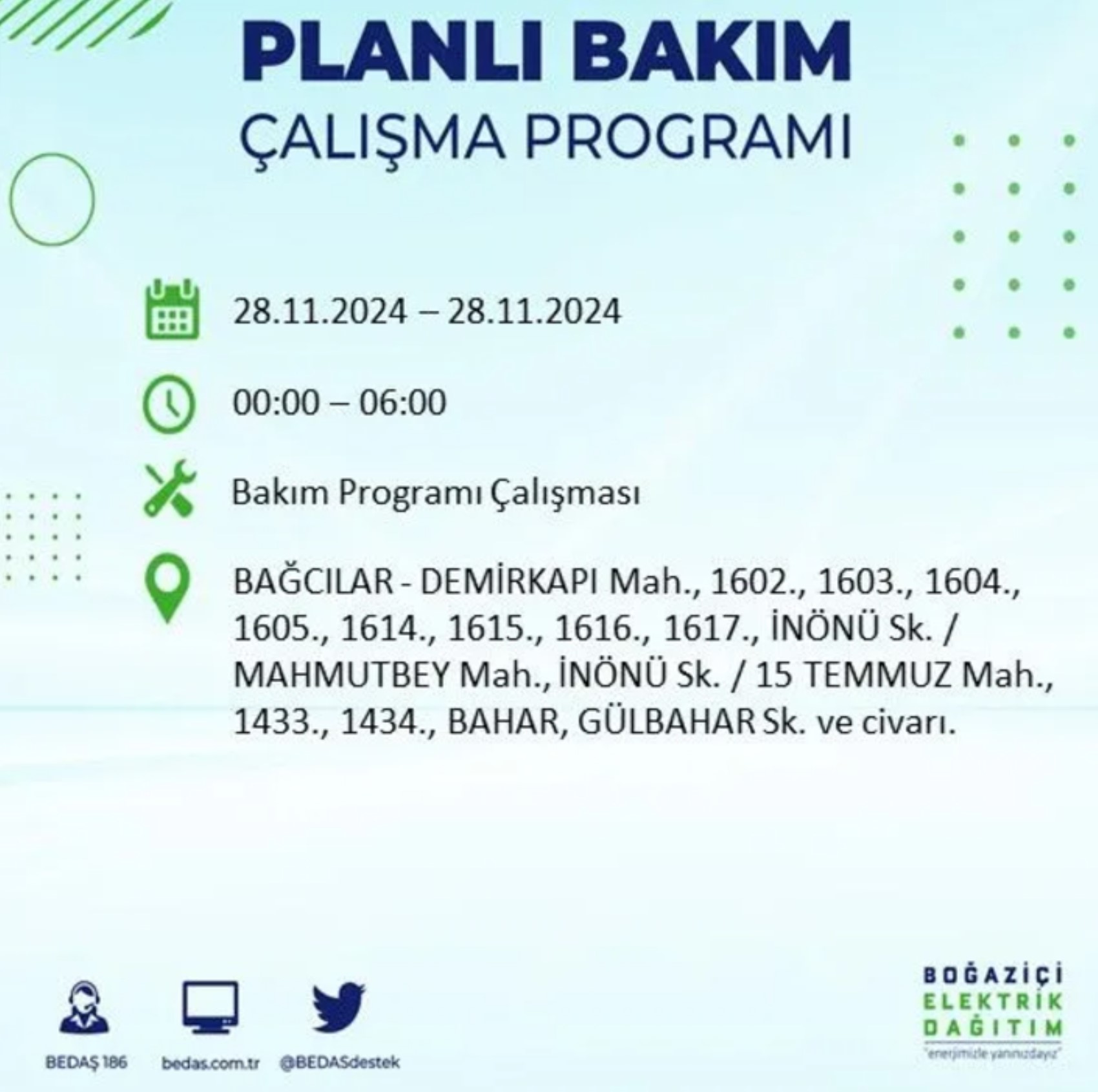 BEDAŞ açıkladı... İstanbul'da elektrik kesintisi: 28 Kasım'da hangi mahalleler etkilenecek?