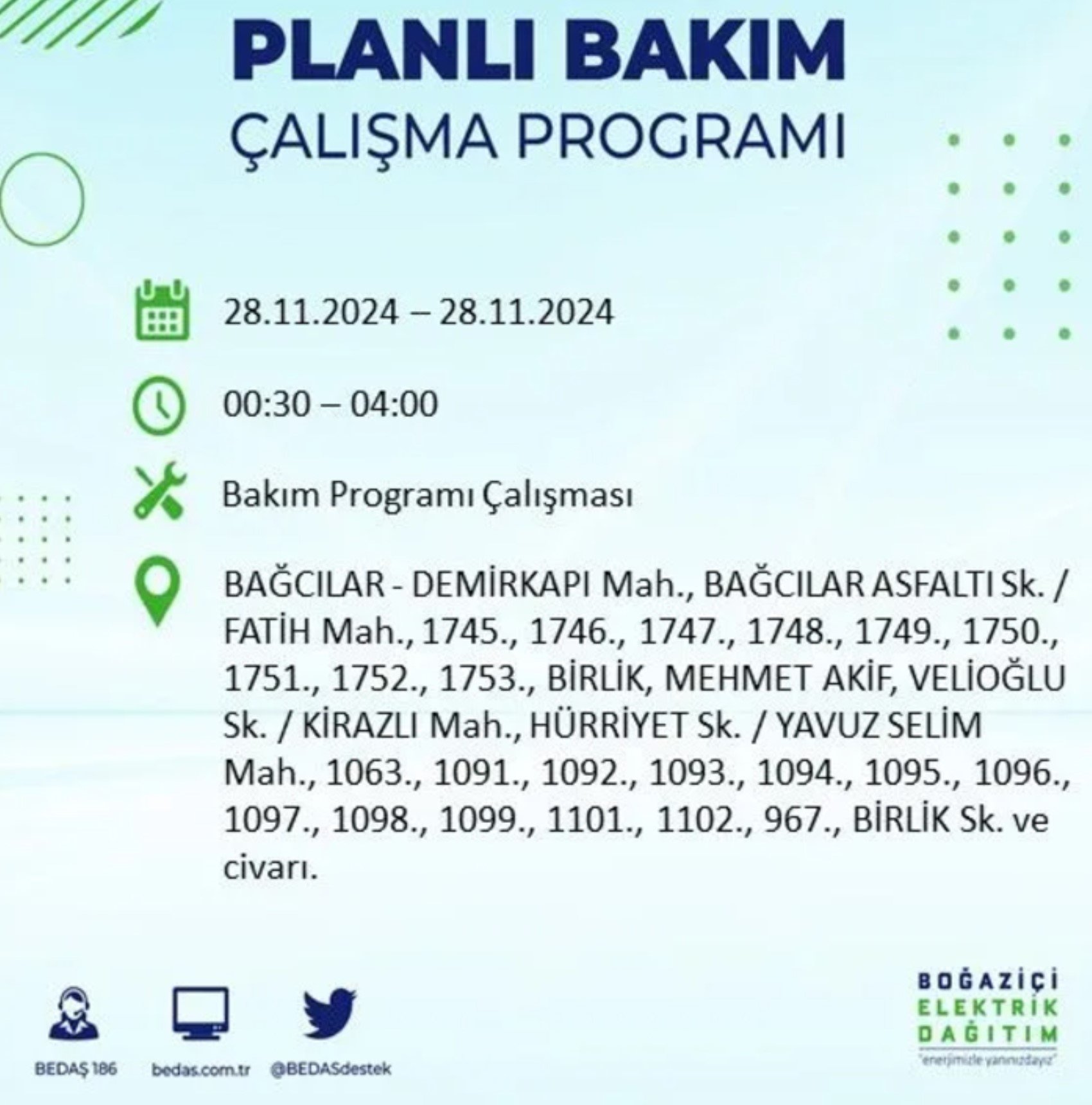 BEDAŞ açıkladı... İstanbul'da elektrik kesintisi: 28 Kasım'da hangi mahalleler etkilenecek?