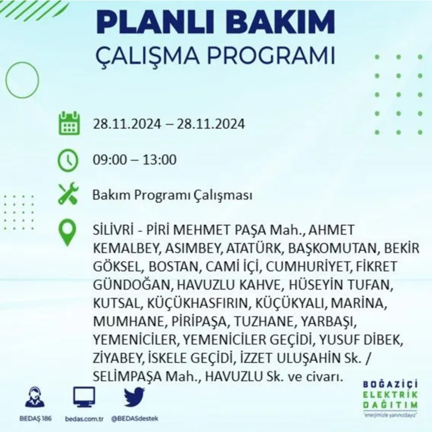 BEDAŞ açıkladı... İstanbul'da elektrik kesintisi: 28 Kasım'da hangi mahalleler etkilenecek?