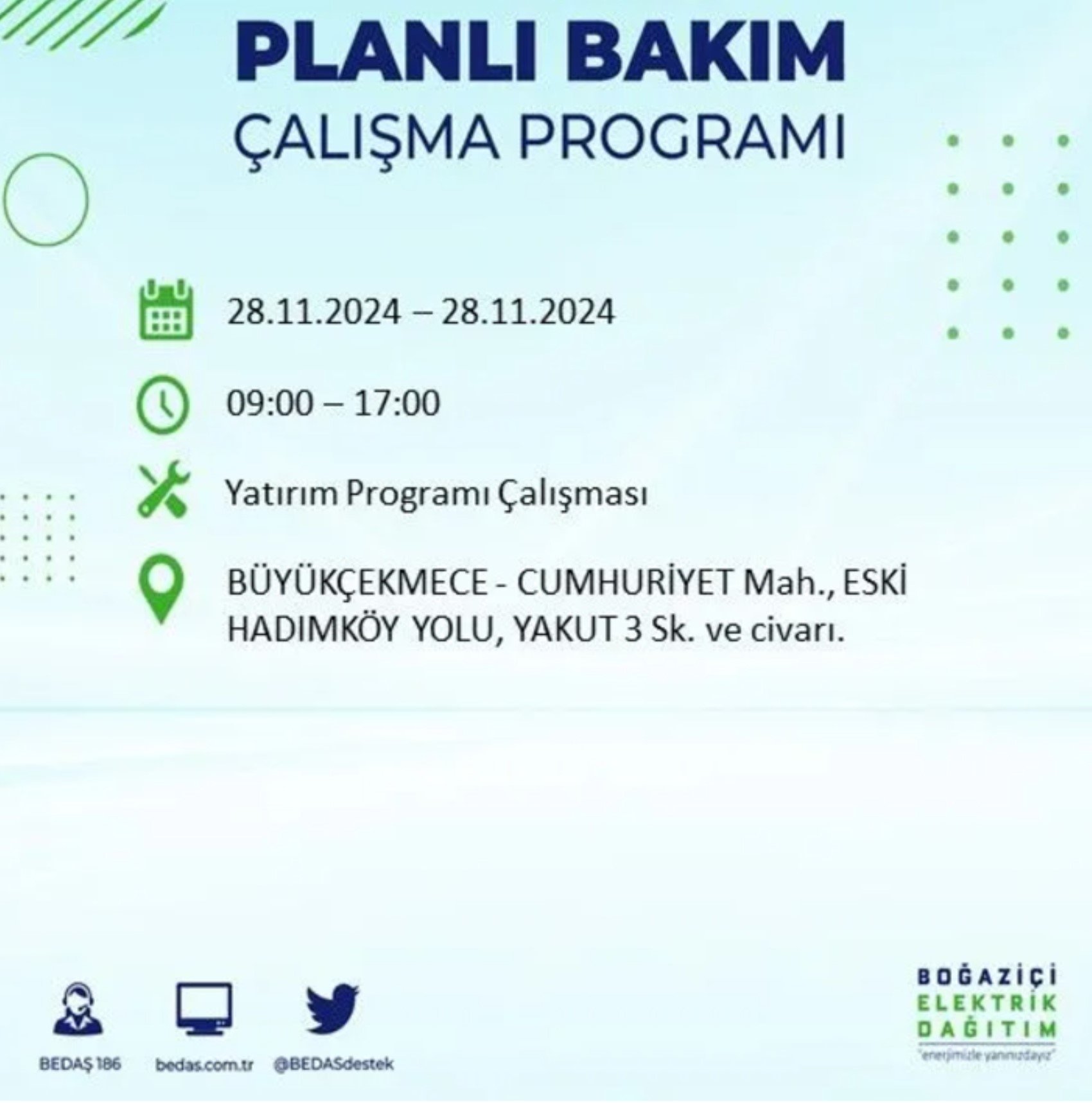 BEDAŞ açıkladı... İstanbul'da elektrik kesintisi: 28 Kasım'da hangi mahalleler etkilenecek?