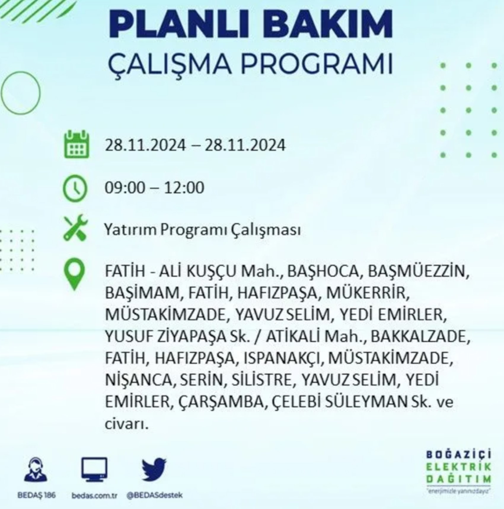 BEDAŞ açıkladı... İstanbul'da elektrik kesintisi: 28 Kasım'da hangi mahalleler etkilenecek?