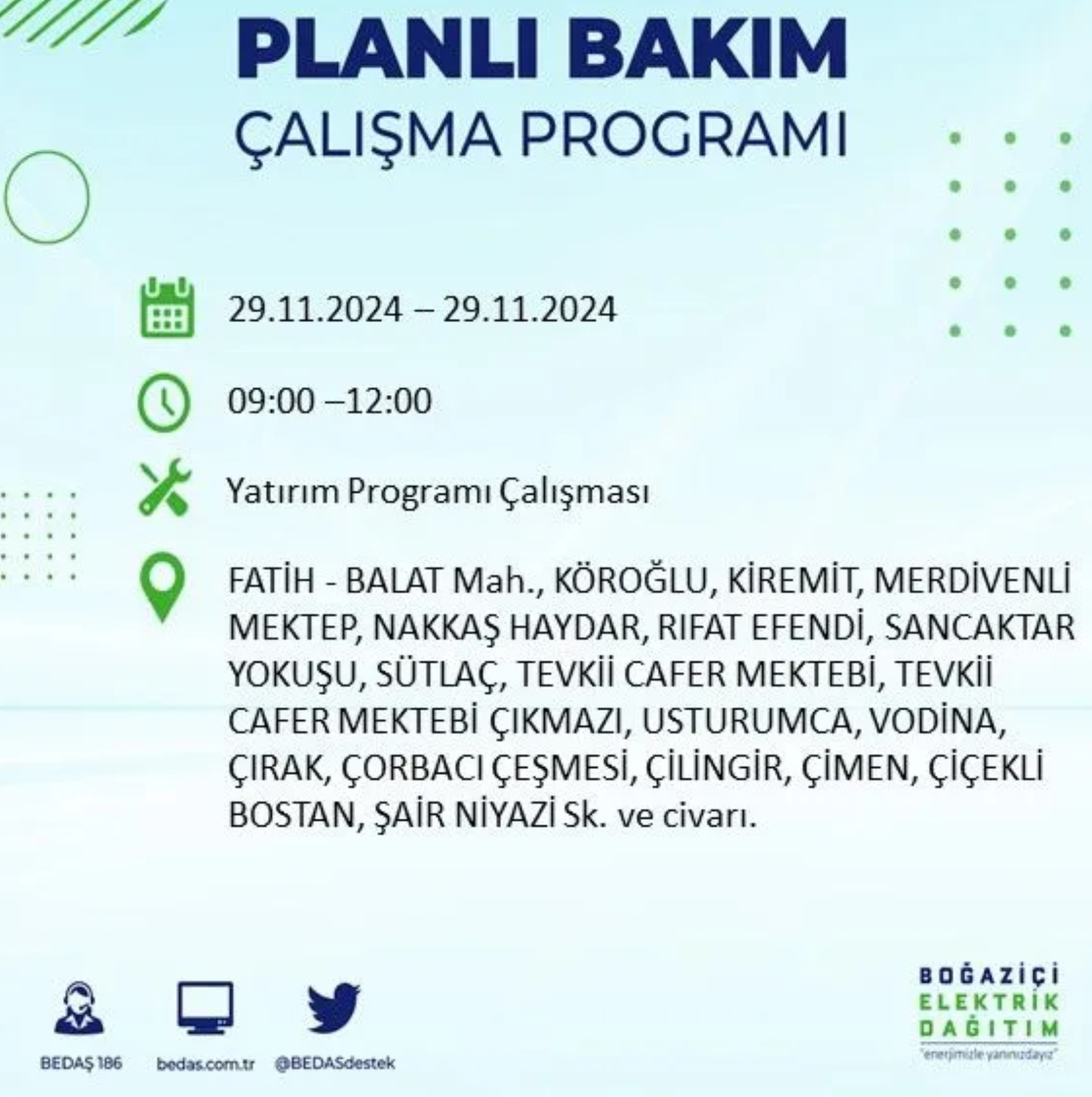 BEDAŞ ha annunciato... Interruzione di corrente a Istanbul: quali quartieri saranno interessati il 29 novembre?