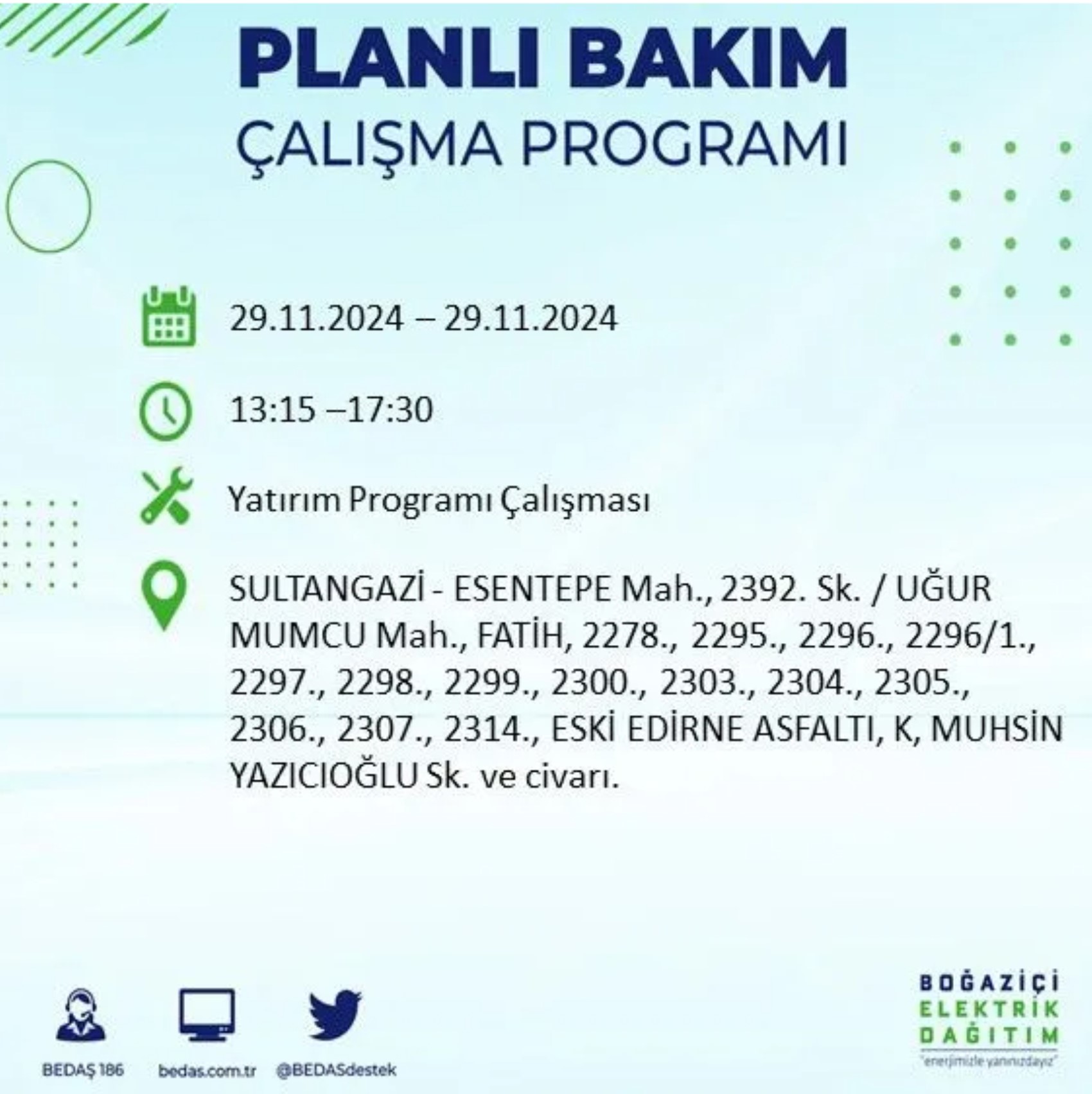 BEDAŞ ha annunciato... Interruzione di corrente a Istanbul: quali quartieri saranno interessati il 29 novembre?