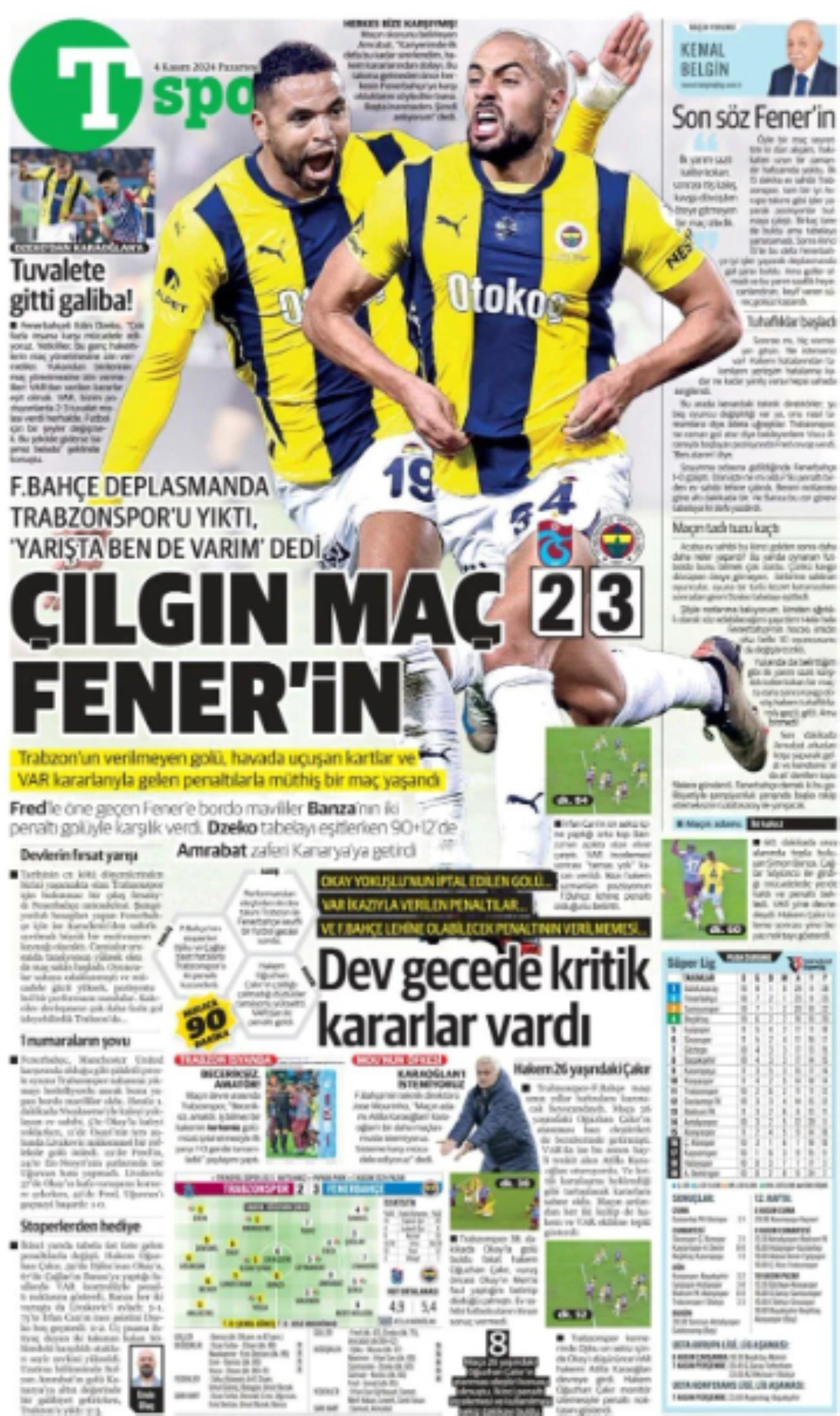 Fenerbahçe-Trabzonspor maç sonucu manşetlerde! Hangi gazete nasıl gördü? İşte günün spor manşetleri...