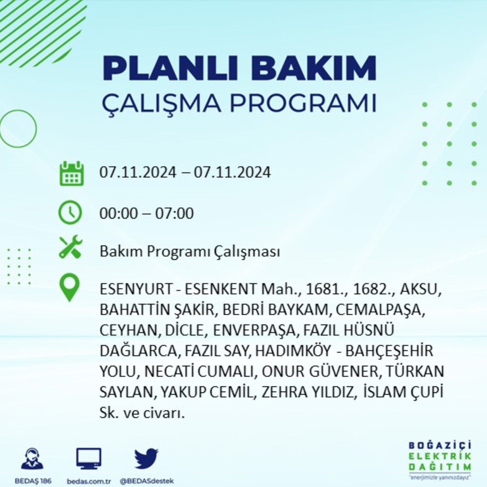 BEDAŞ açıkladı... İstanbul'da elektrik kesintisi: 7 Kasım'da hangi mahalleler etkilenecek?