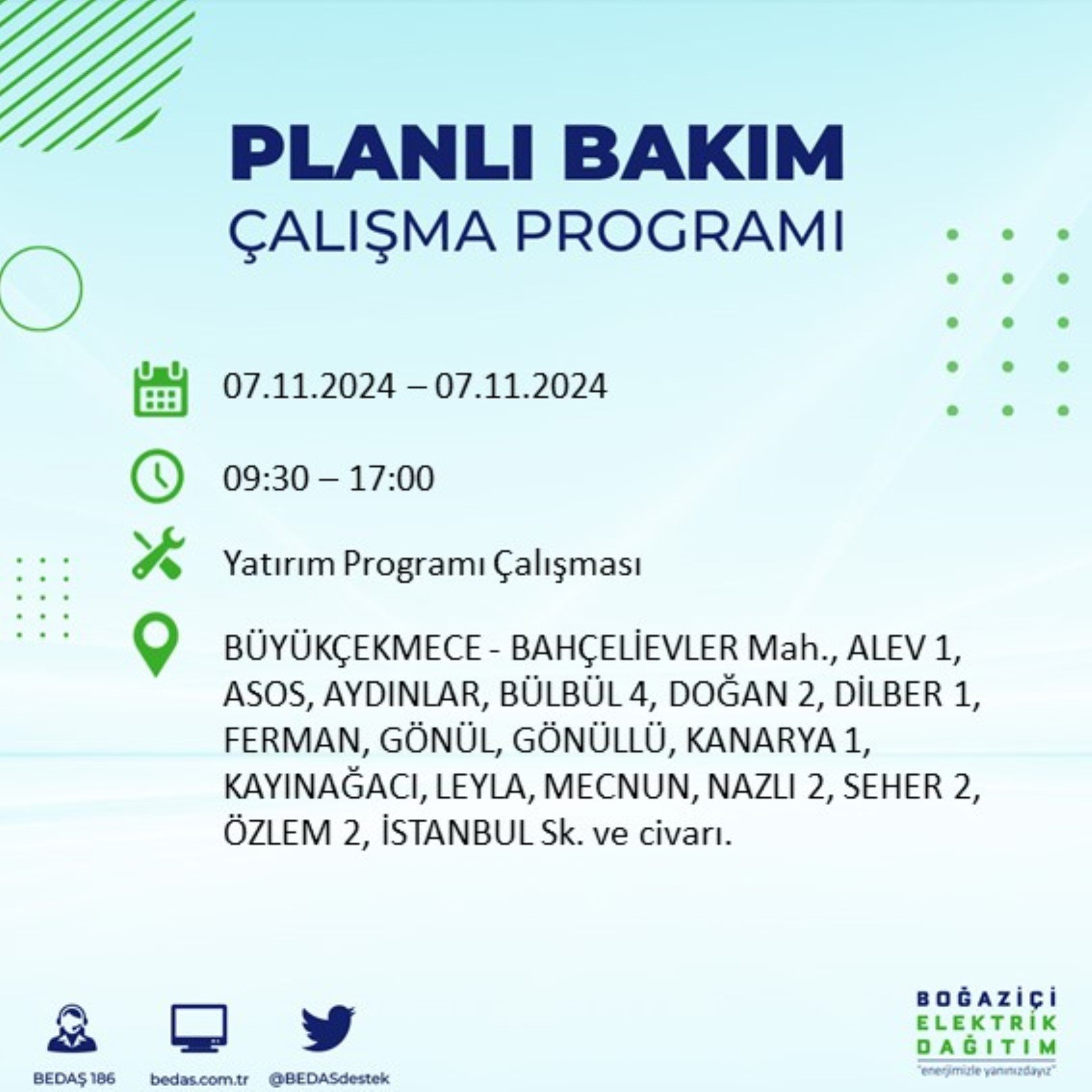 BEDAŞ açıkladı... İstanbul'da elektrik kesintisi: 7 Kasım'da hangi mahalleler etkilenecek?