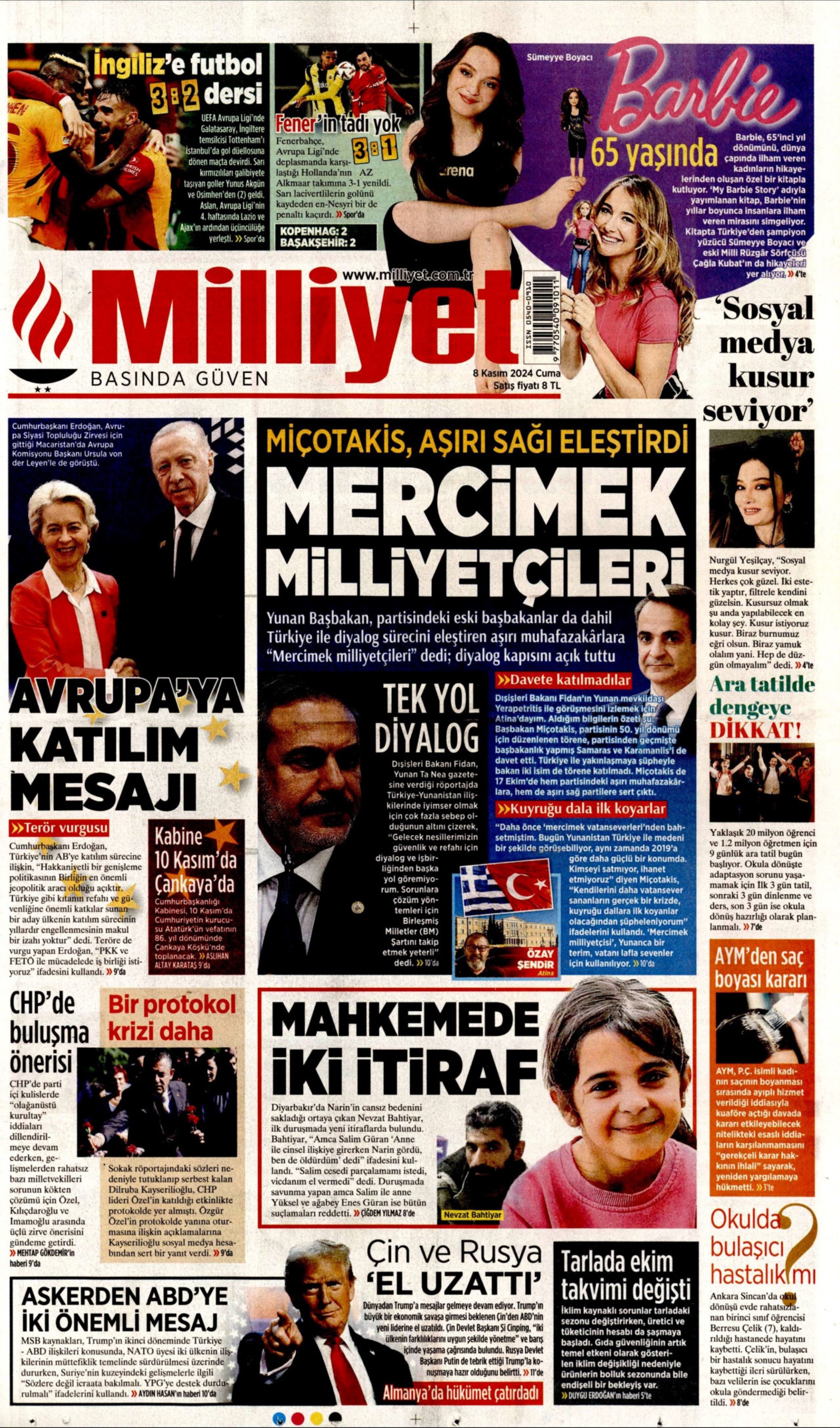 Gazeteler Narin Güran davasının ilk duruşmasını nasıl gördü? (8 Kasım 2024 gazete manşetleri)