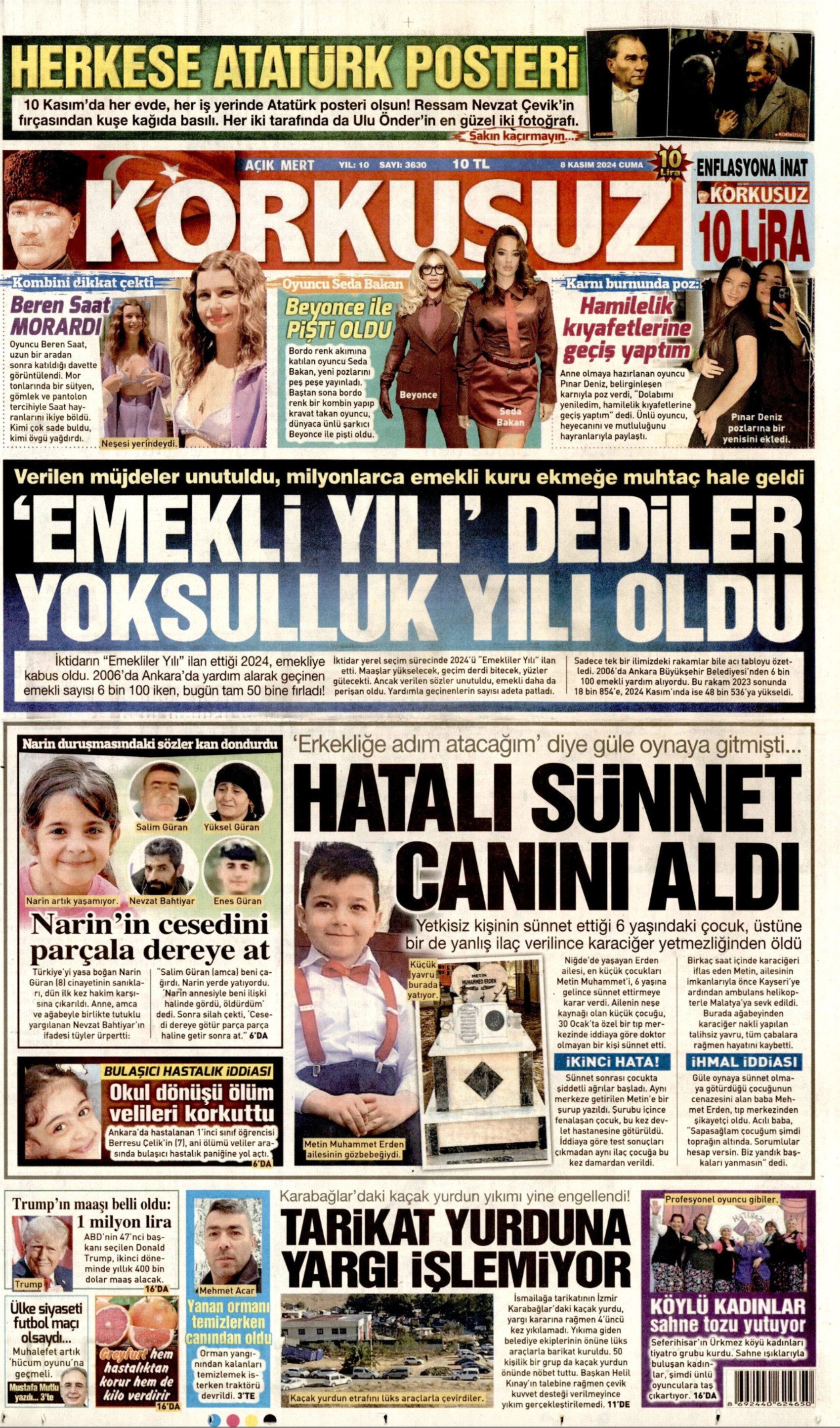 Gazeteler Narin Güran davasının ilk duruşmasını nasıl gördü? (8 Kasım 2024 gazete manşetleri)