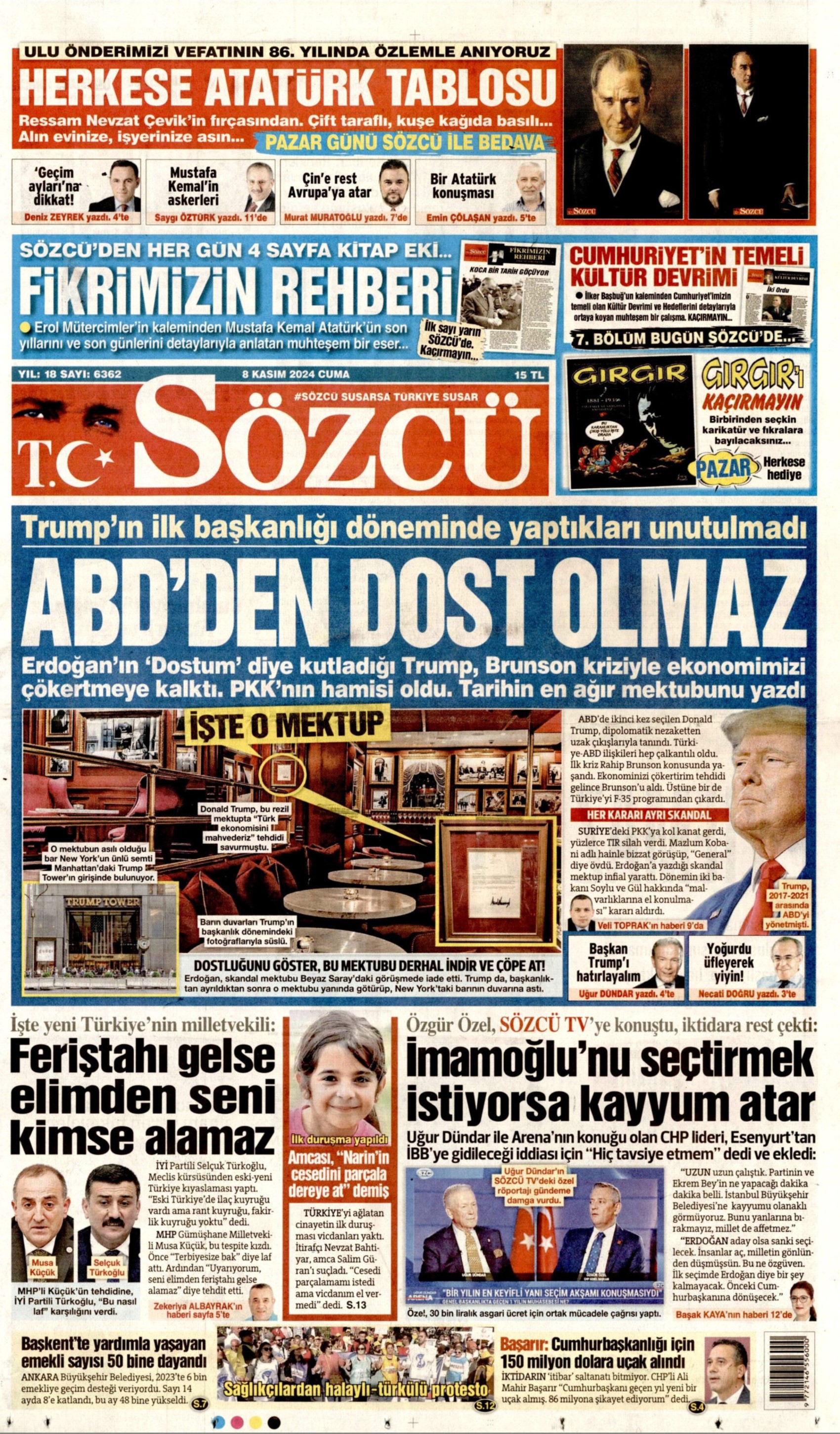 Gazeteler Narin Güran davasının ilk duruşmasını nasıl gördü? (8 Kasım 2024 gazete manşetleri)