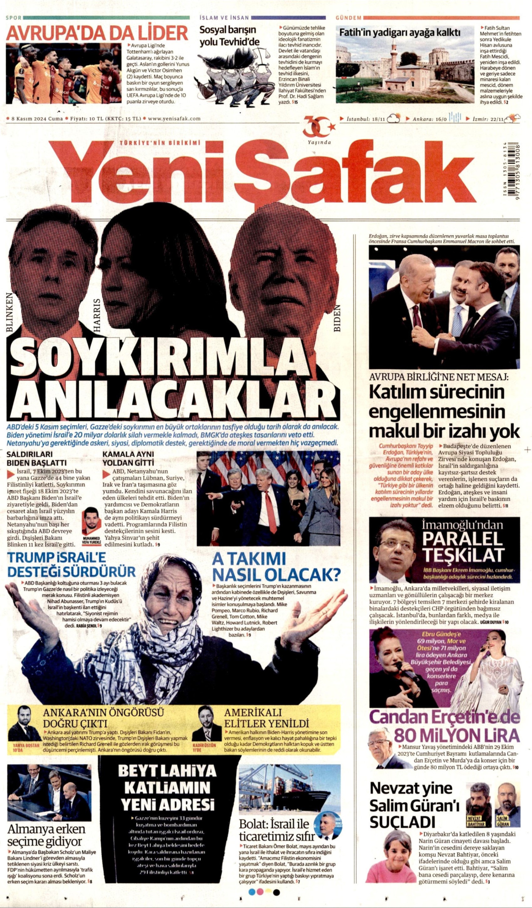 Gazeteler Narin Güran davasının ilk duruşmasını nasıl gördü? (8 Kasım 2024 gazete manşetleri)