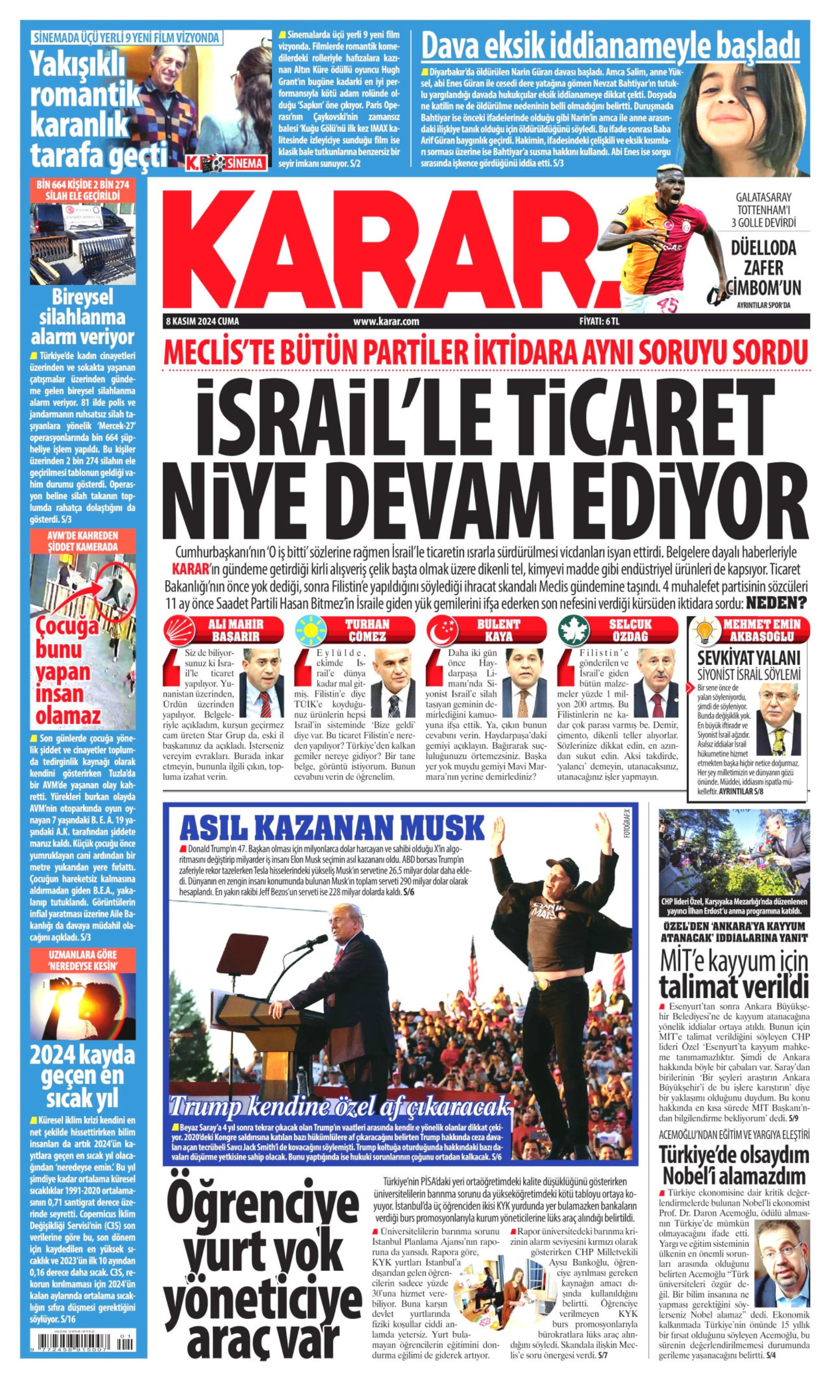 Gazeteler Narin Güran davasının ilk duruşmasını nasıl gördü? (8 Kasım 2024 gazete manşetleri)