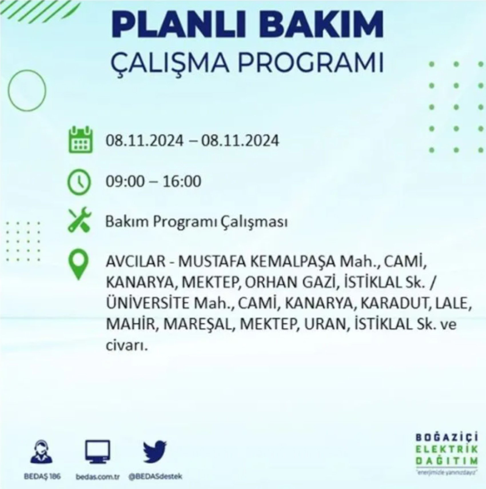 BEDAŞ duyurdu: 8 Kasım Cuma günü İstanbul'da hangi mahallelerde elektrik kesintileri yaşanacak?