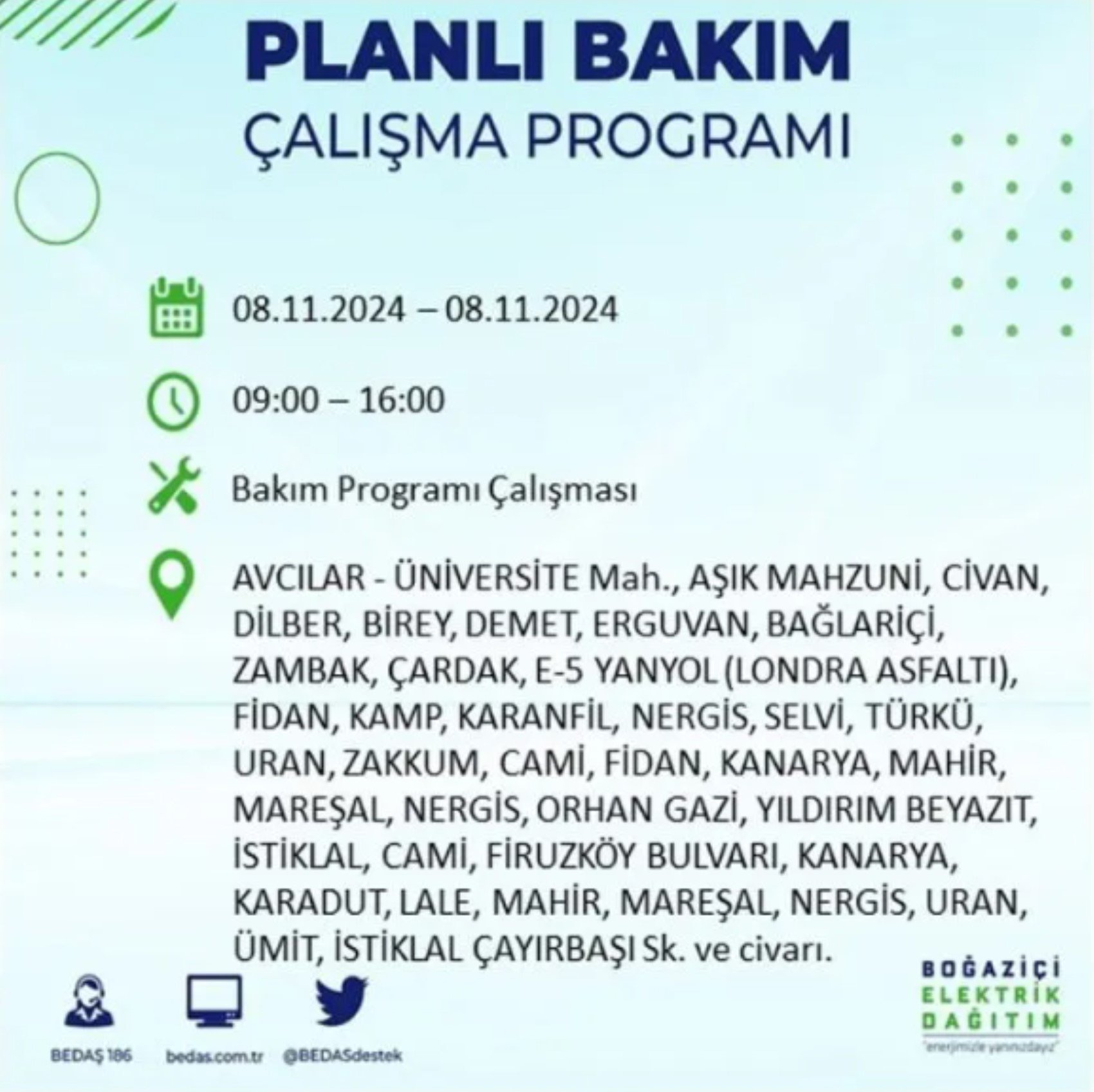 BEDAŞ duyurdu: 8 Kasım Cuma günü İstanbul'da hangi mahallelerde elektrik kesintileri yaşanacak?