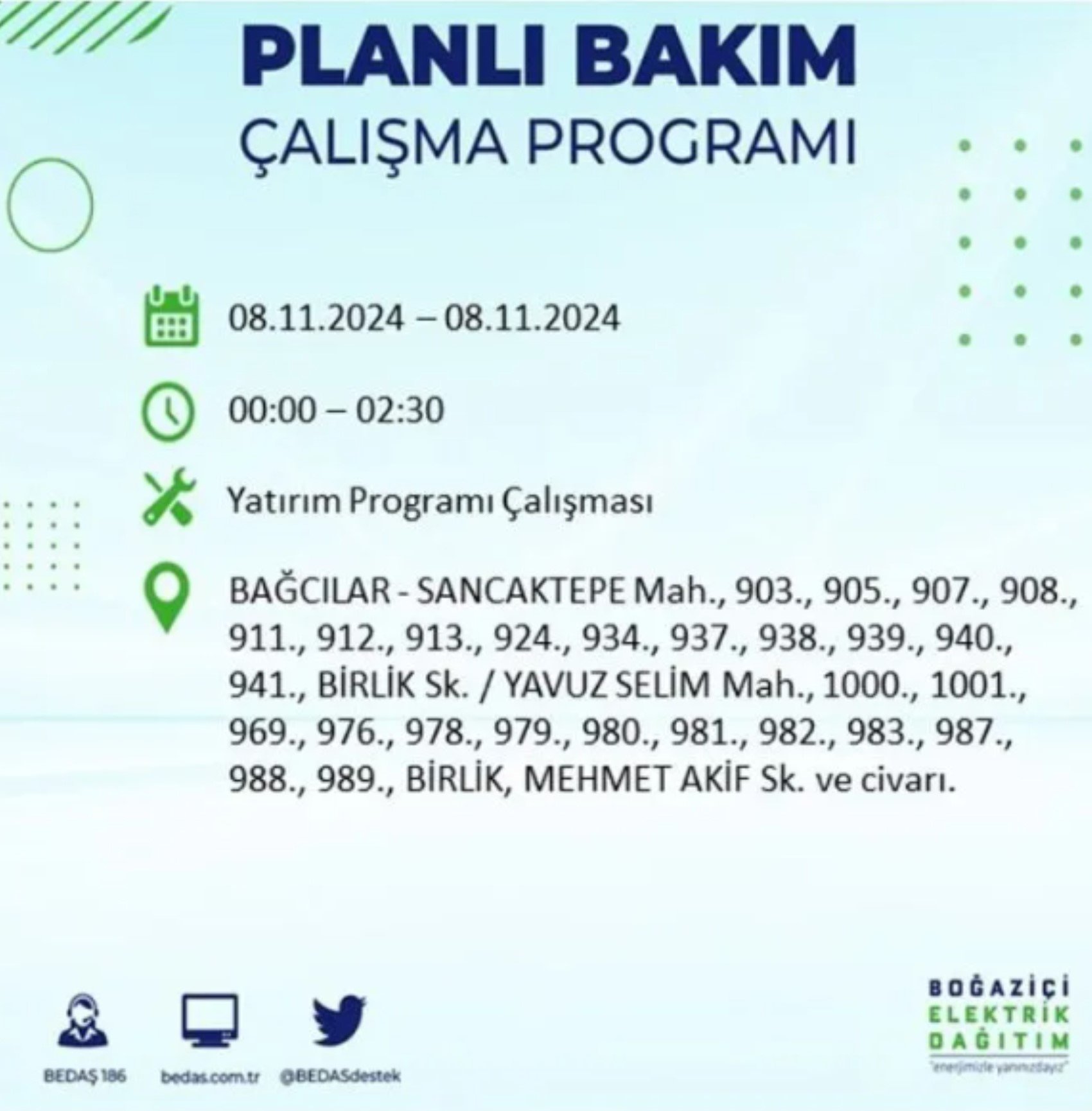 BEDAŞ duyurdu: 8 Kasım Cuma günü İstanbul'da hangi mahallelerde elektrik kesintileri yaşanacak?