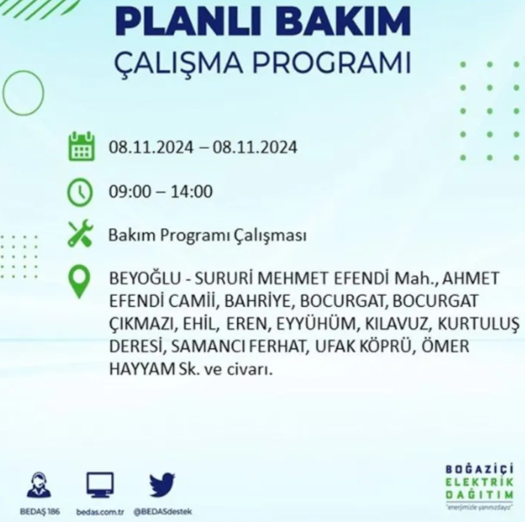 BEDAŞ duyurdu: 8 Kasım Cuma günü İstanbul'da hangi mahallelerde elektrik kesintileri yaşanacak?