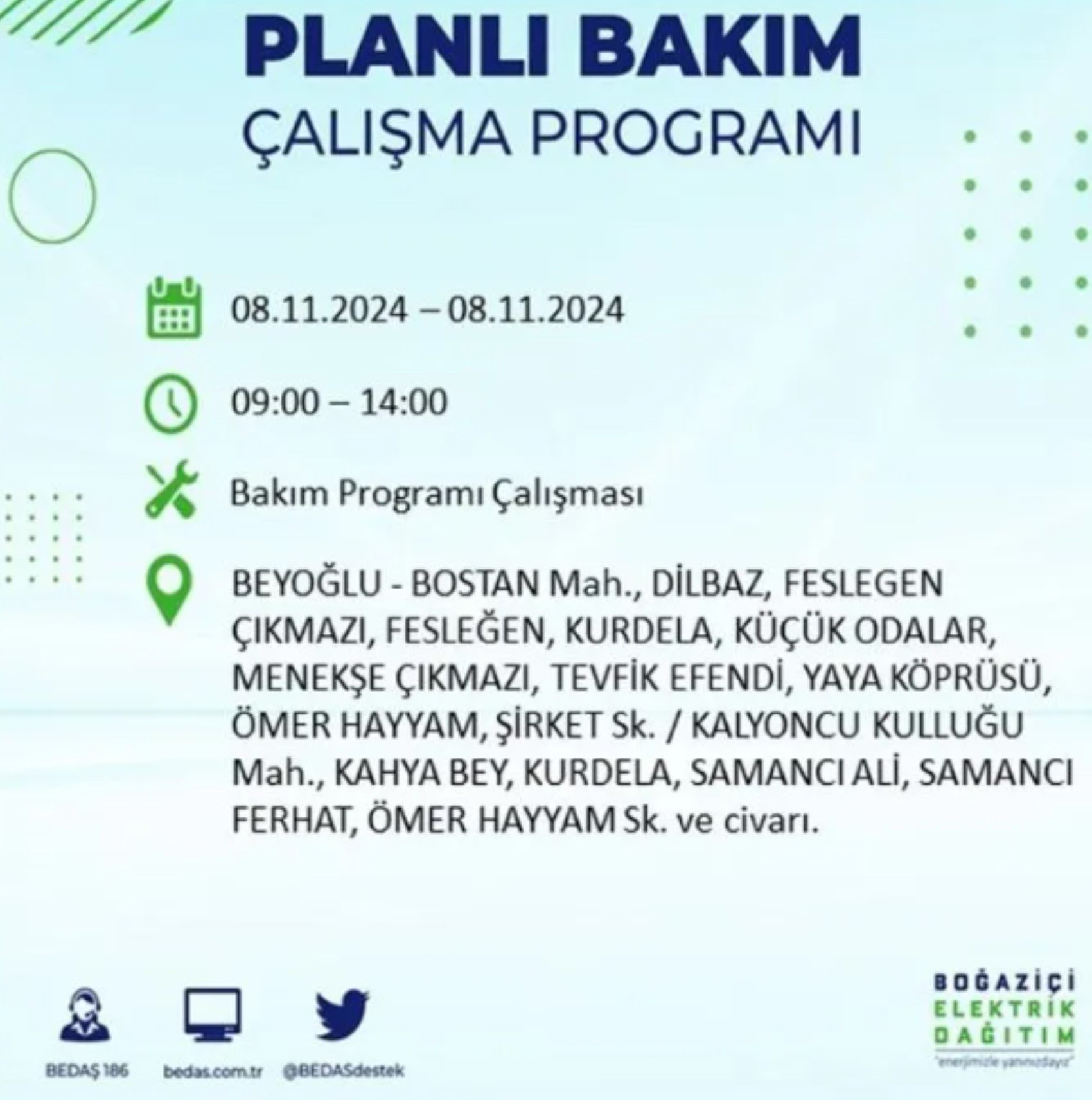 BEDAŞ duyurdu: 8 Kasım Cuma günü İstanbul'da hangi mahallelerde elektrik kesintileri yaşanacak?