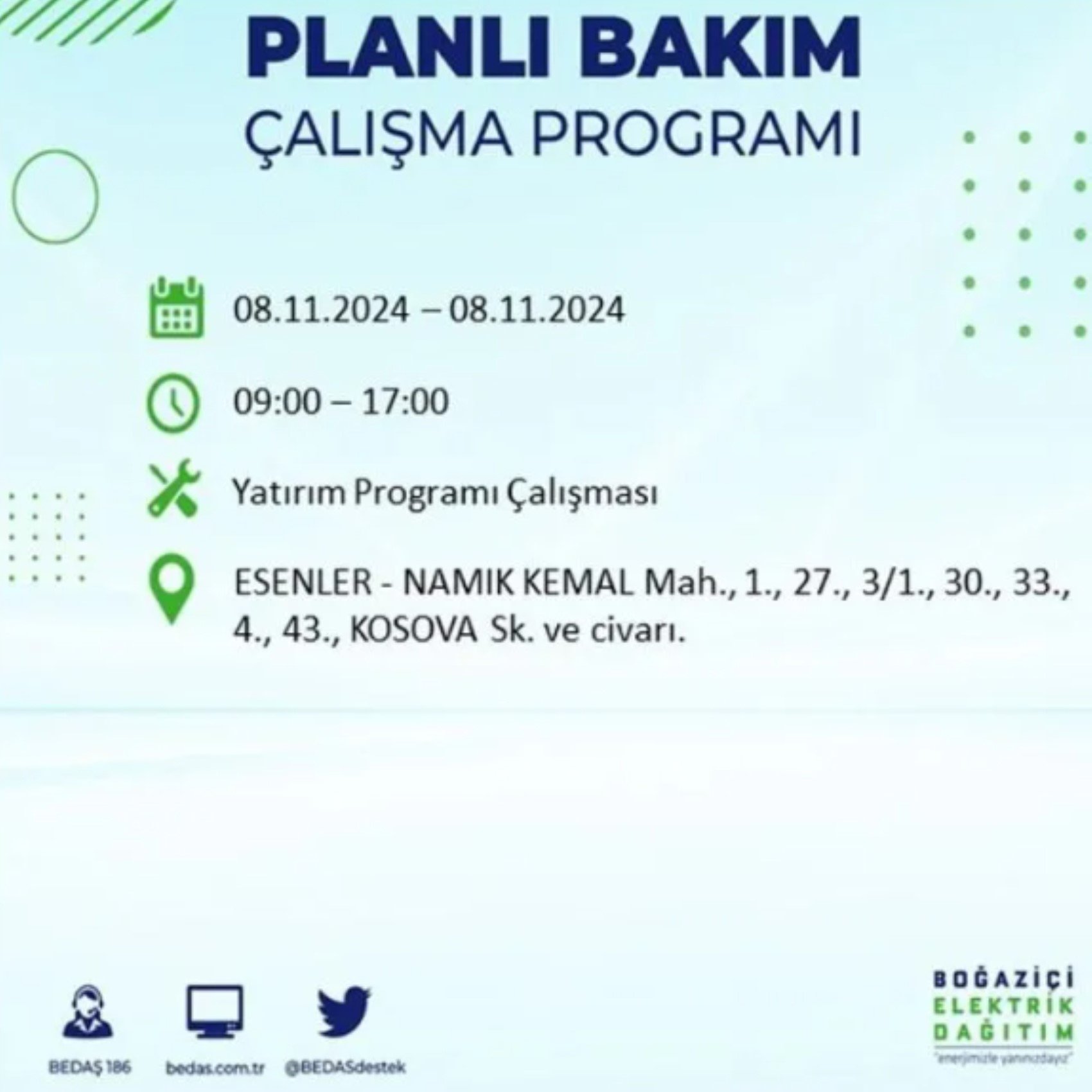 BEDAŞ duyurdu: 8 Kasım Cuma günü İstanbul'da hangi mahallelerde elektrik kesintileri yaşanacak?