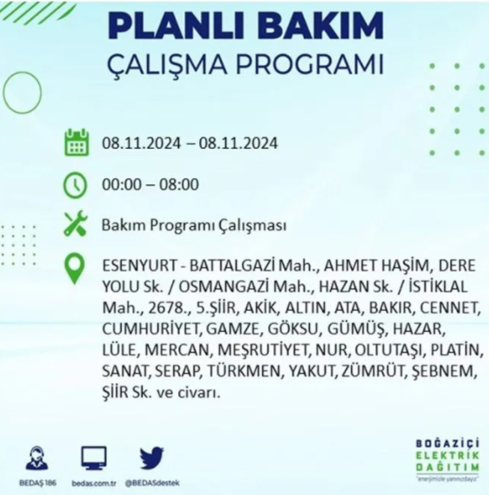 BEDAŞ duyurdu: 8 Kasım Cuma günü İstanbul'da hangi mahallelerde elektrik kesintileri yaşanacak?