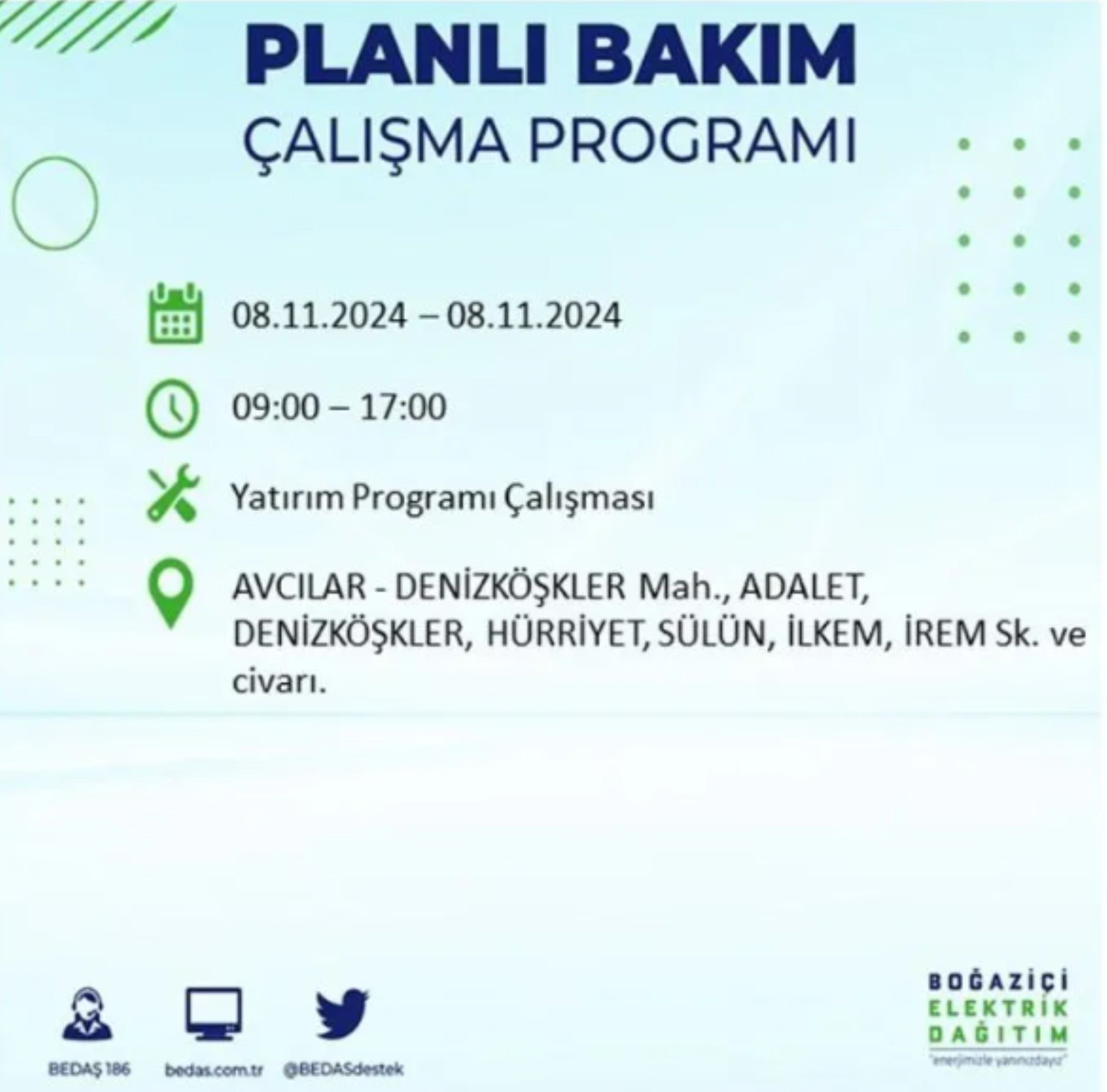 BEDAŞ duyurdu: 8 Kasım Cuma günü İstanbul'da hangi mahallelerde elektrik kesintileri yaşanacak?