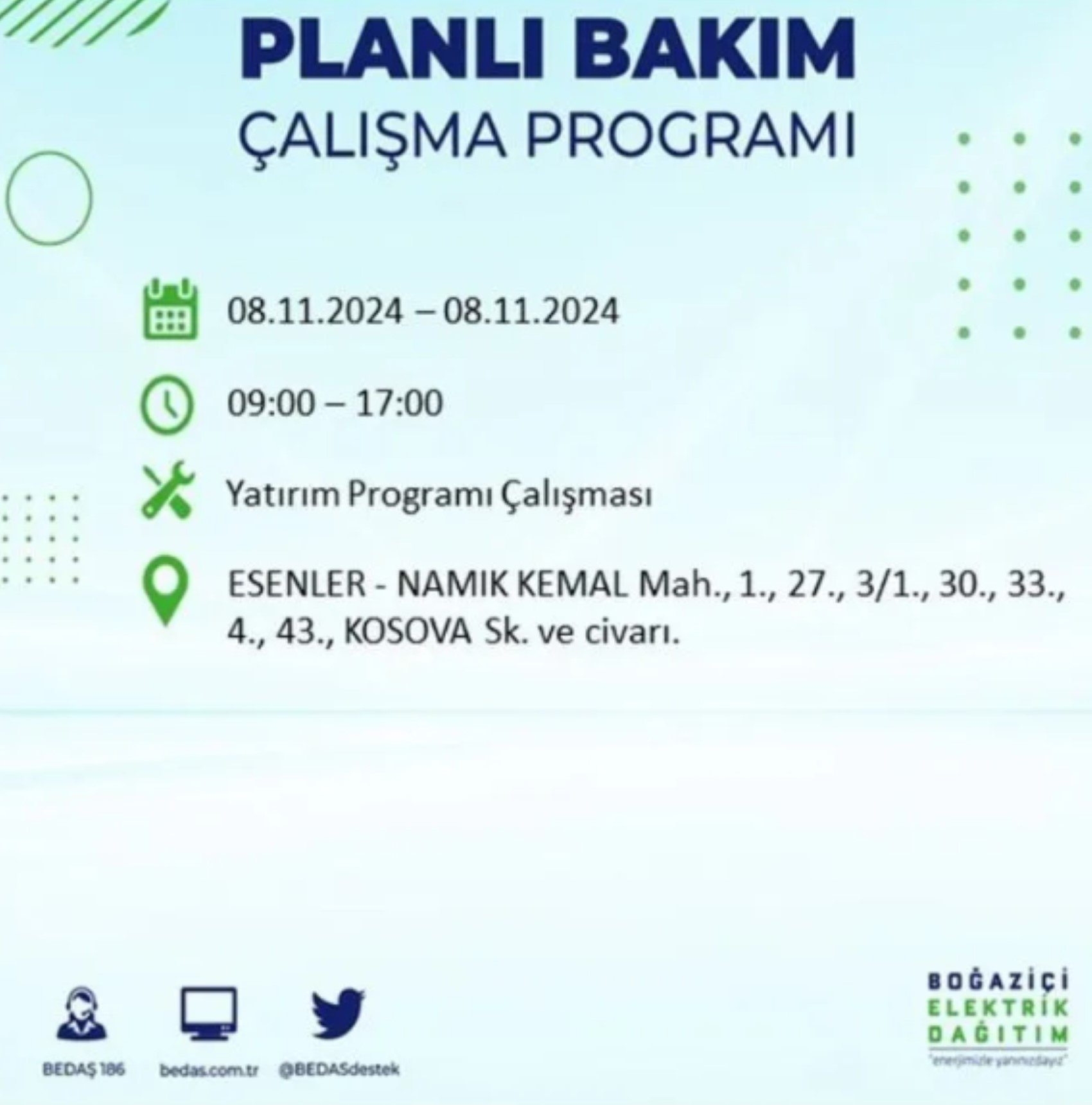 BEDAŞ duyurdu: 8 Kasım Cuma günü İstanbul'da hangi mahallelerde elektrik kesintileri yaşanacak?