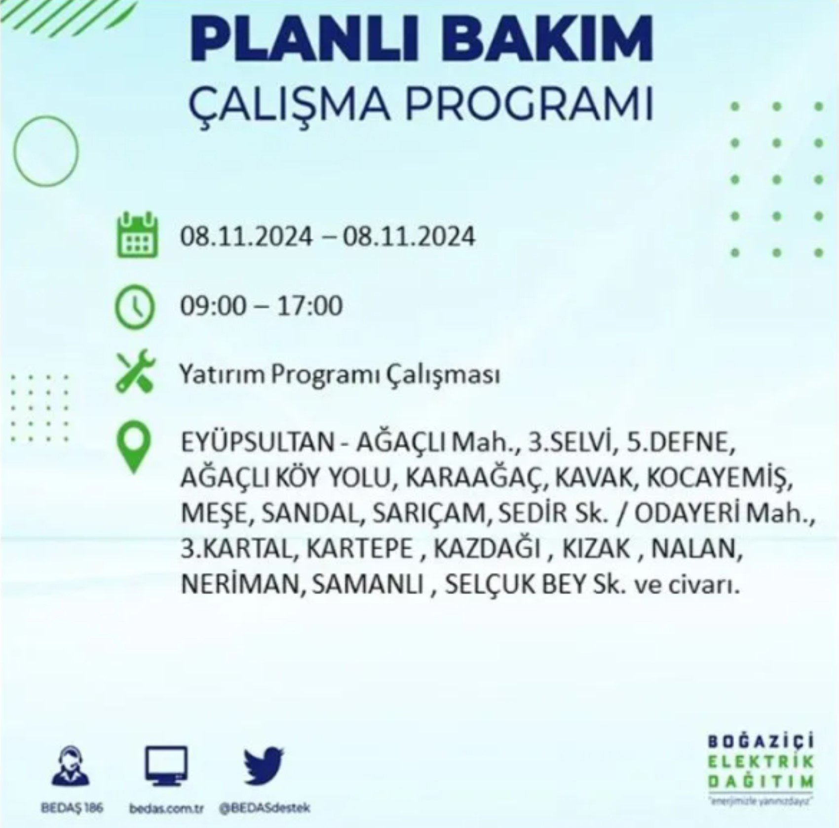 BEDAŞ duyurdu: 8 Kasım Cuma günü İstanbul'da hangi mahallelerde elektrik kesintileri yaşanacak?