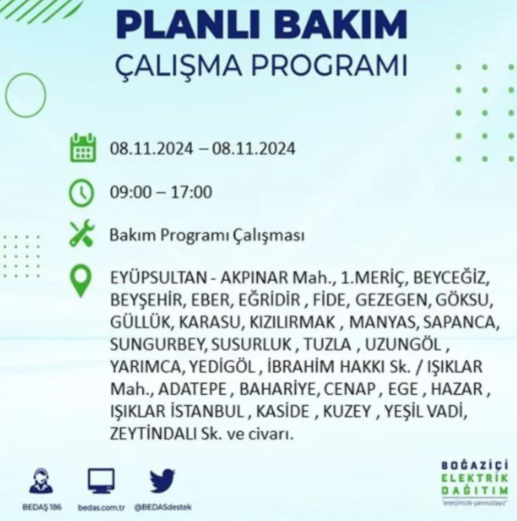 BEDAŞ duyurdu: 8 Kasım Cuma günü İstanbul'da hangi mahallelerde elektrik kesintileri yaşanacak?