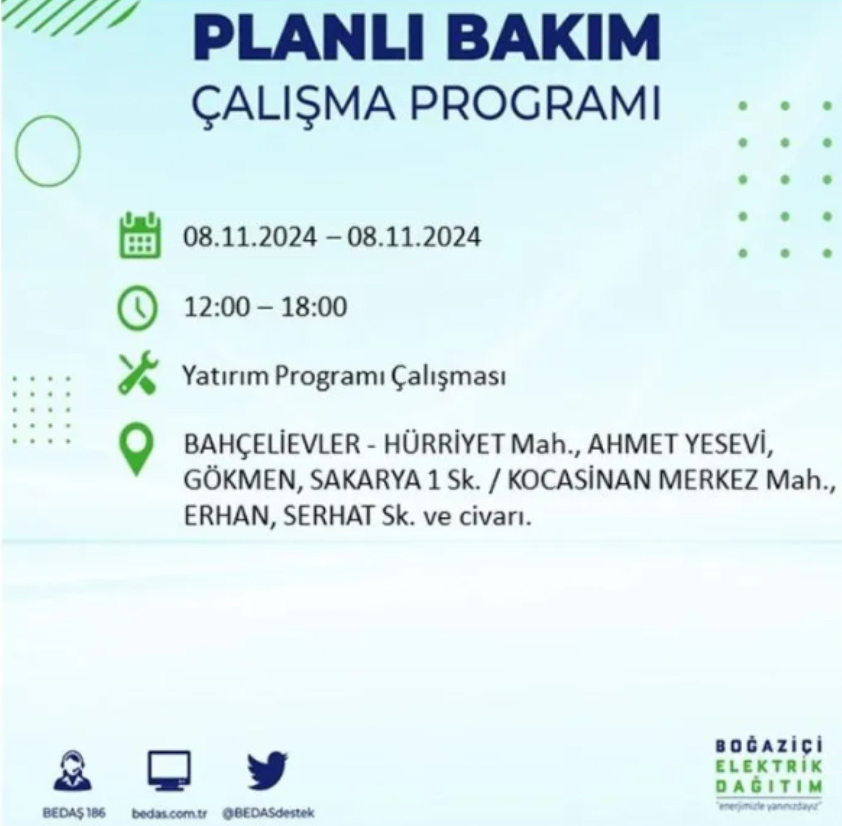 BEDAŞ duyurdu: 8 Kasım Cuma günü İstanbul'da hangi mahallelerde elektrik kesintileri yaşanacak?