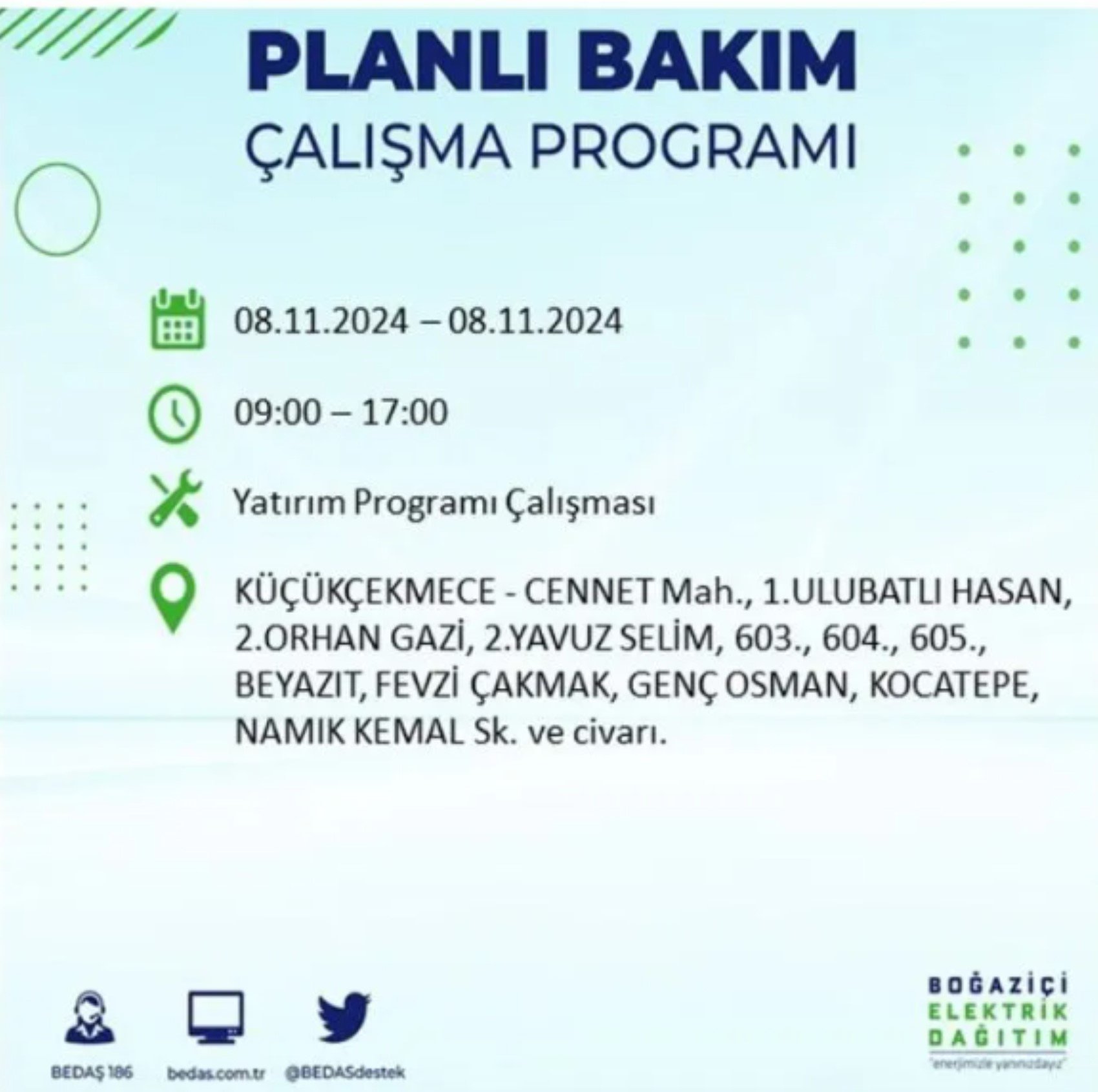 BEDAŞ duyurdu: 8 Kasım Cuma günü İstanbul'da hangi mahallelerde elektrik kesintileri yaşanacak?