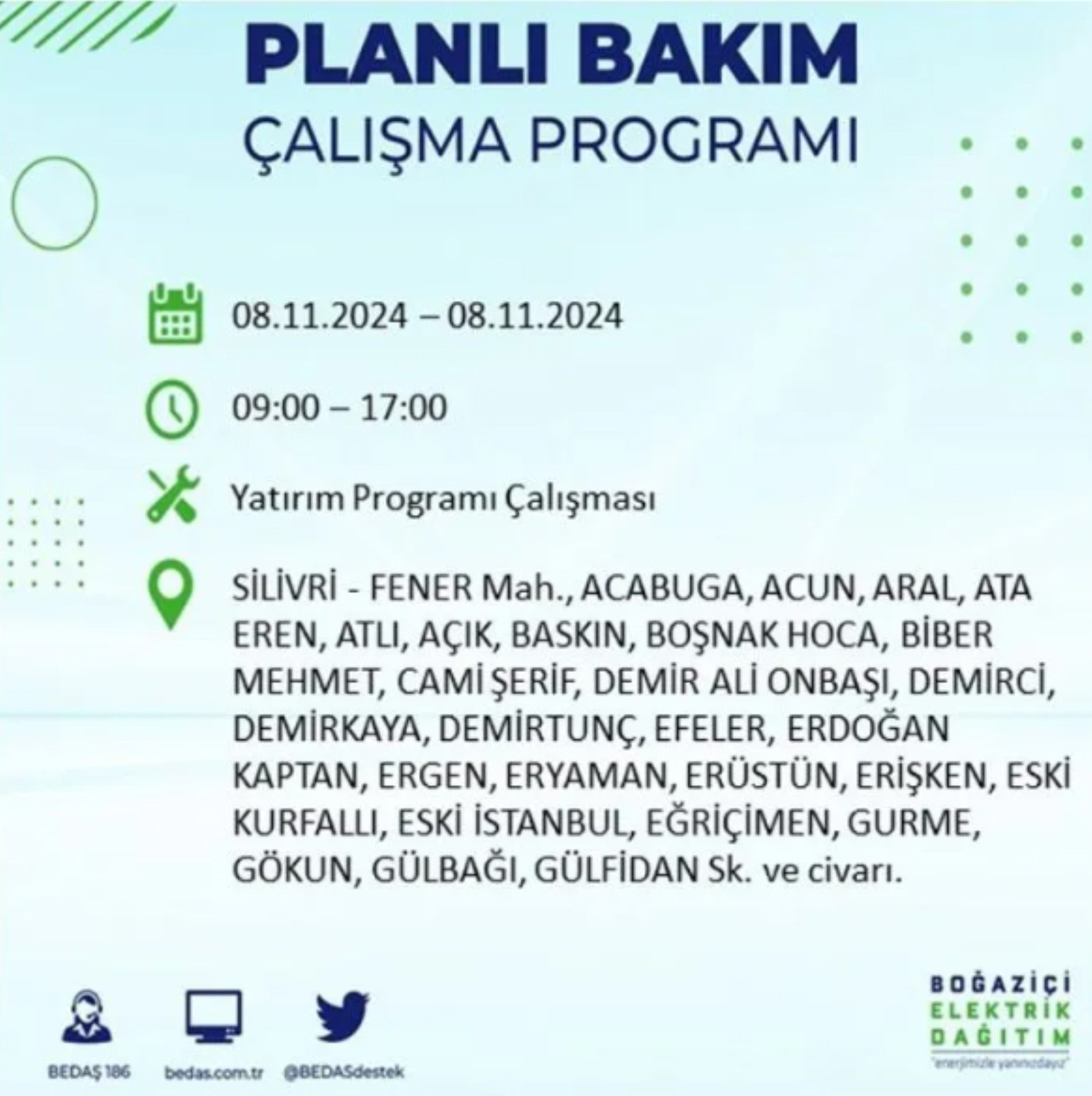 BEDAŞ duyurdu: 8 Kasım Cuma günü İstanbul'da hangi mahallelerde elektrik kesintileri yaşanacak?