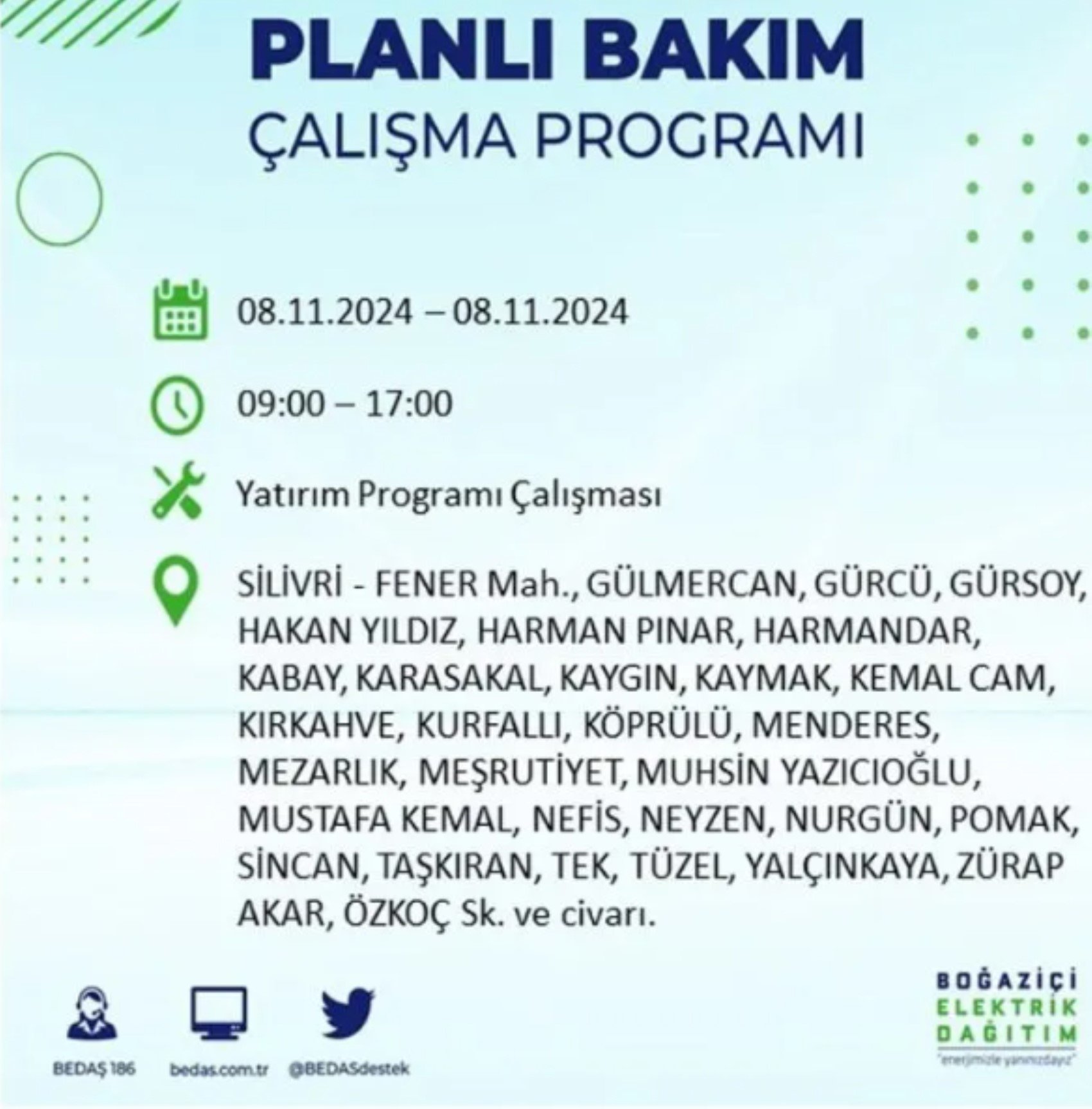 BEDAŞ duyurdu: 8 Kasım Cuma günü İstanbul'da hangi mahallelerde elektrik kesintileri yaşanacak?