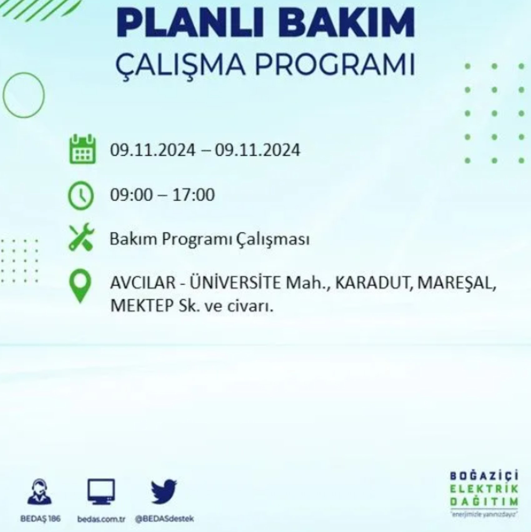 BEDAŞ duyurdu... 9 Kasım Cumartesi günü İstanbul'da hangi ilçelerde elektrik kesintisi yapılacak?