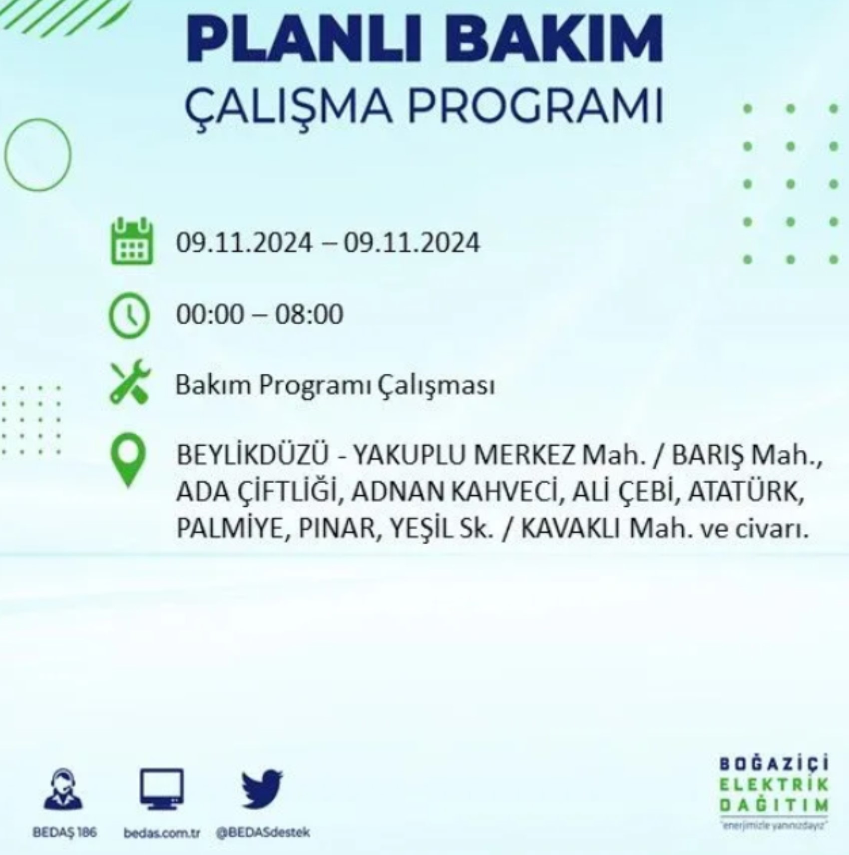 BEDAŞ duyurdu... 9 Kasım Cumartesi günü İstanbul'da hangi ilçelerde elektrik kesintisi yapılacak?