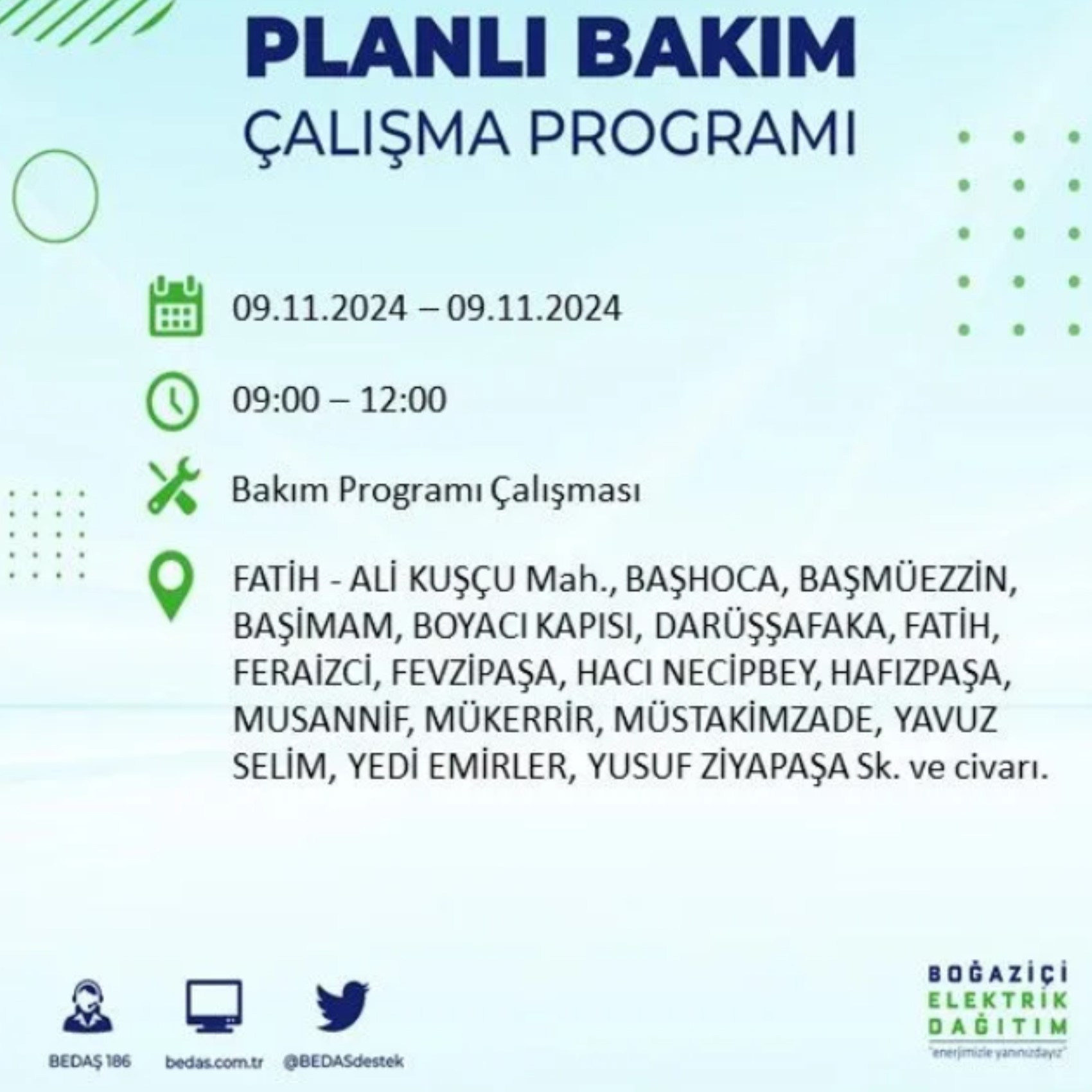 BEDAŞ duyurdu... 9 Kasım Cumartesi günü İstanbul'da hangi ilçelerde elektrik kesintisi yapılacak?