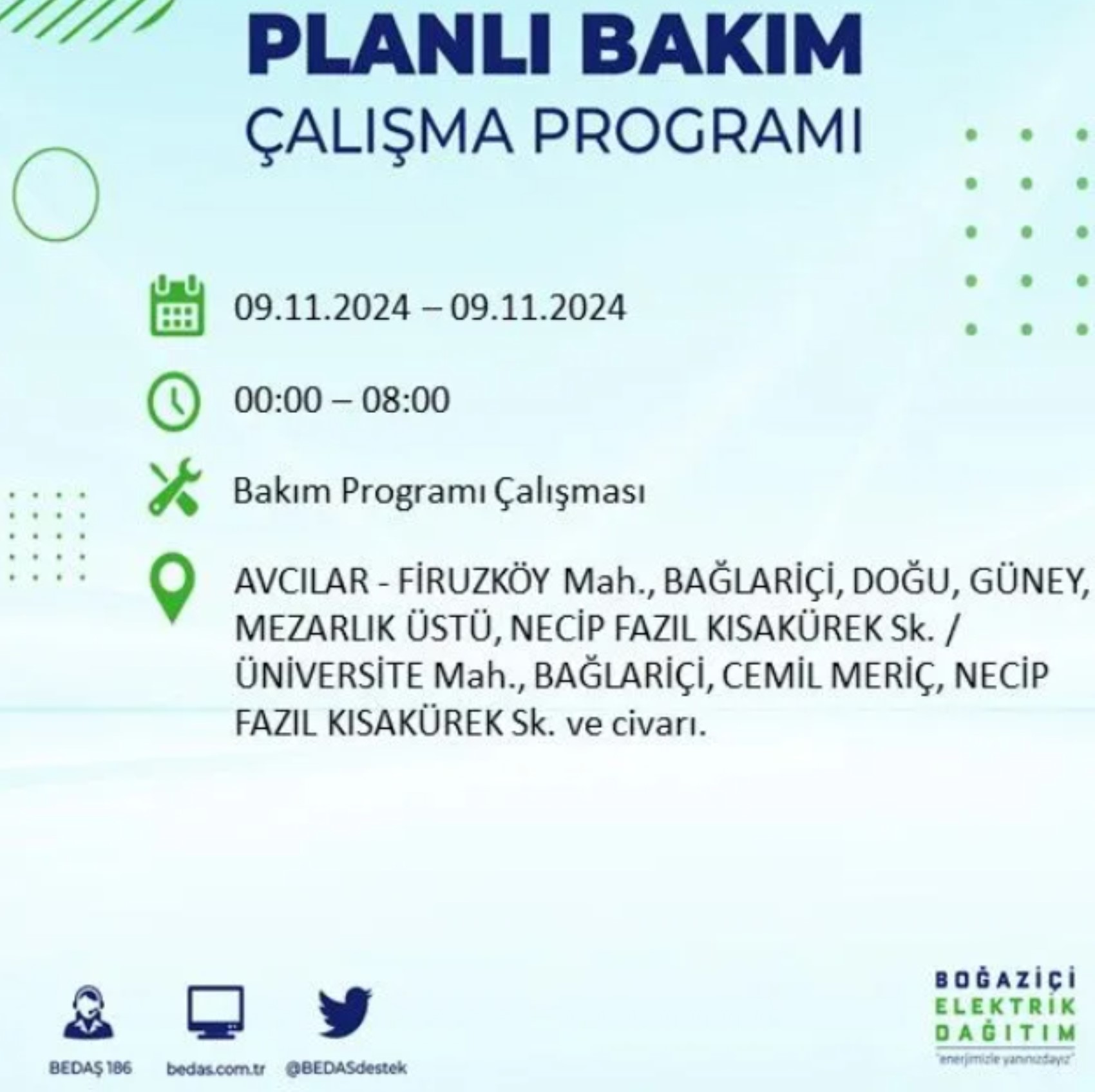 BEDAŞ duyurdu... 9 Kasım Cumartesi günü İstanbul'da hangi ilçelerde elektrik kesintisi yapılacak?