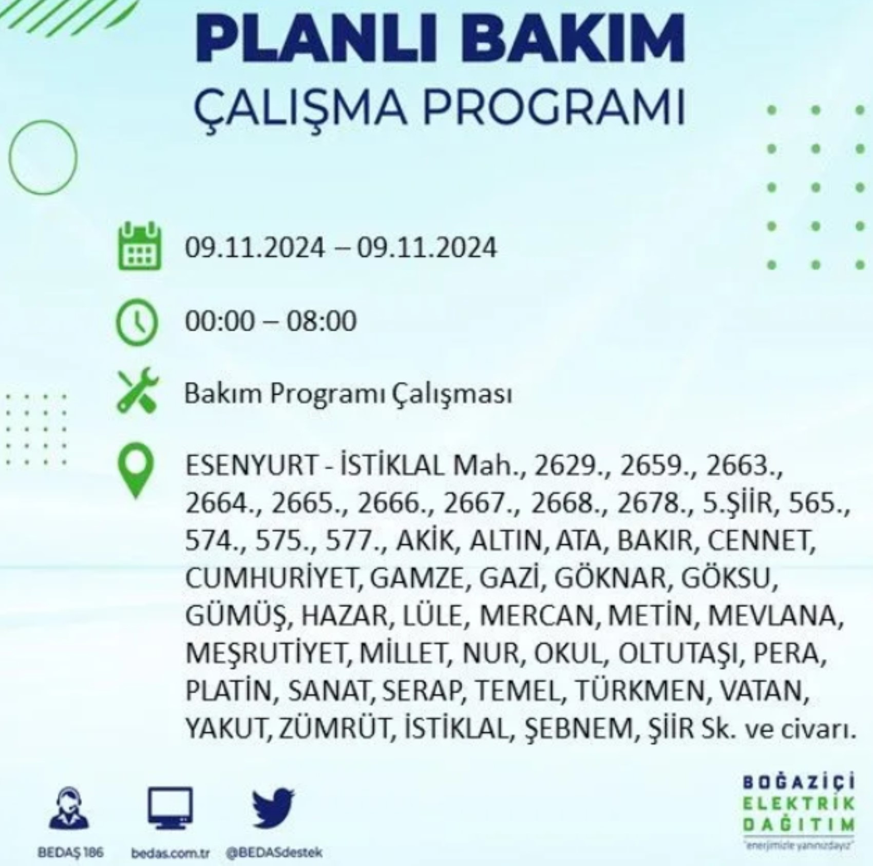 BEDAŞ duyurdu... 9 Kasım Cumartesi günü İstanbul'da hangi ilçelerde elektrik kesintisi yapılacak?