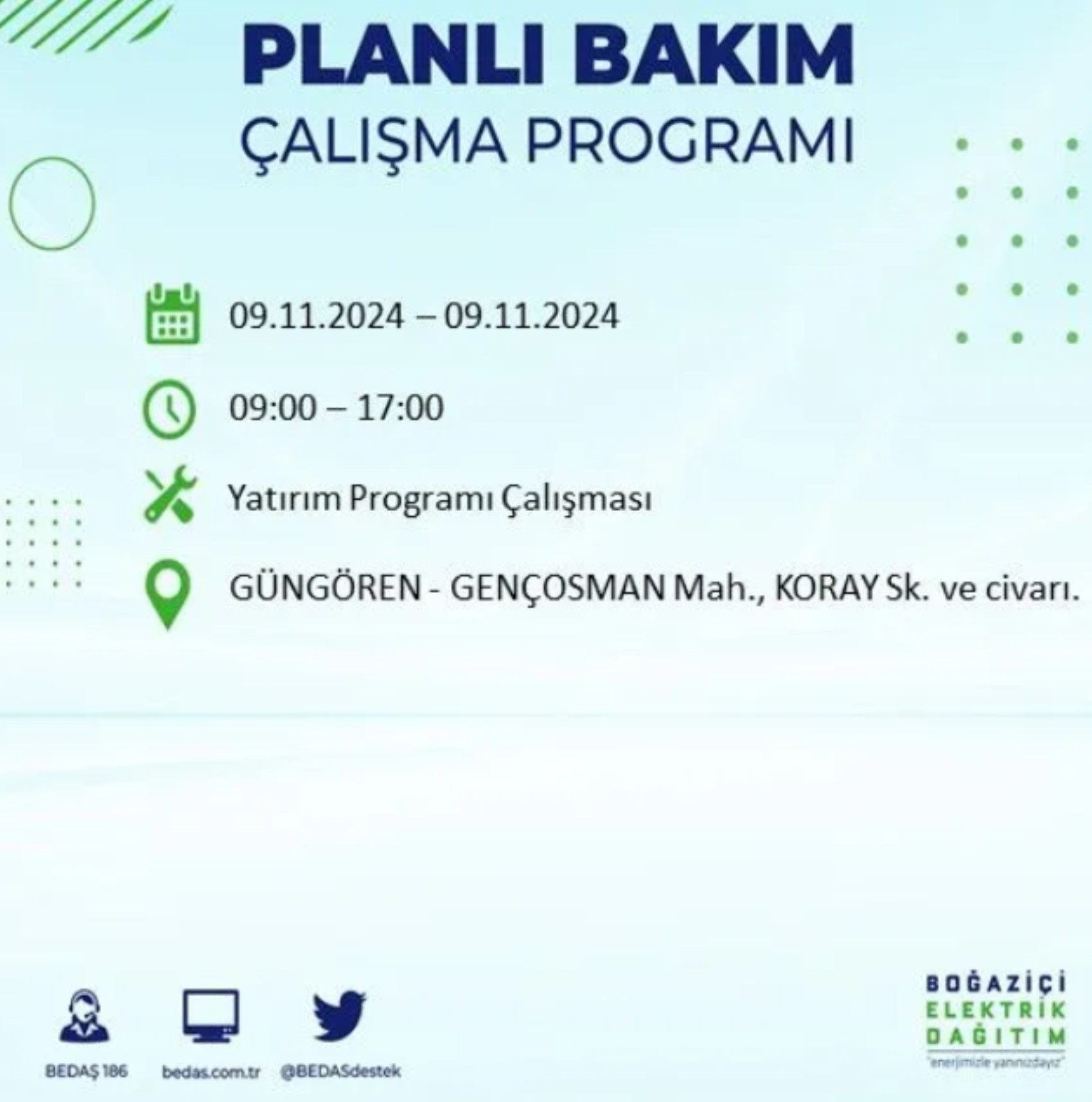 BEDAŞ duyurdu... 9 Kasım Cumartesi günü İstanbul'da hangi ilçelerde elektrik kesintisi yapılacak?