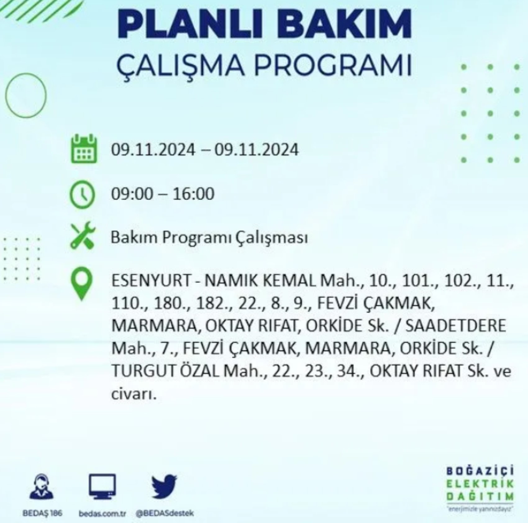 BEDAŞ duyurdu... 9 Kasım Cumartesi günü İstanbul'da hangi ilçelerde elektrik kesintisi yapılacak?