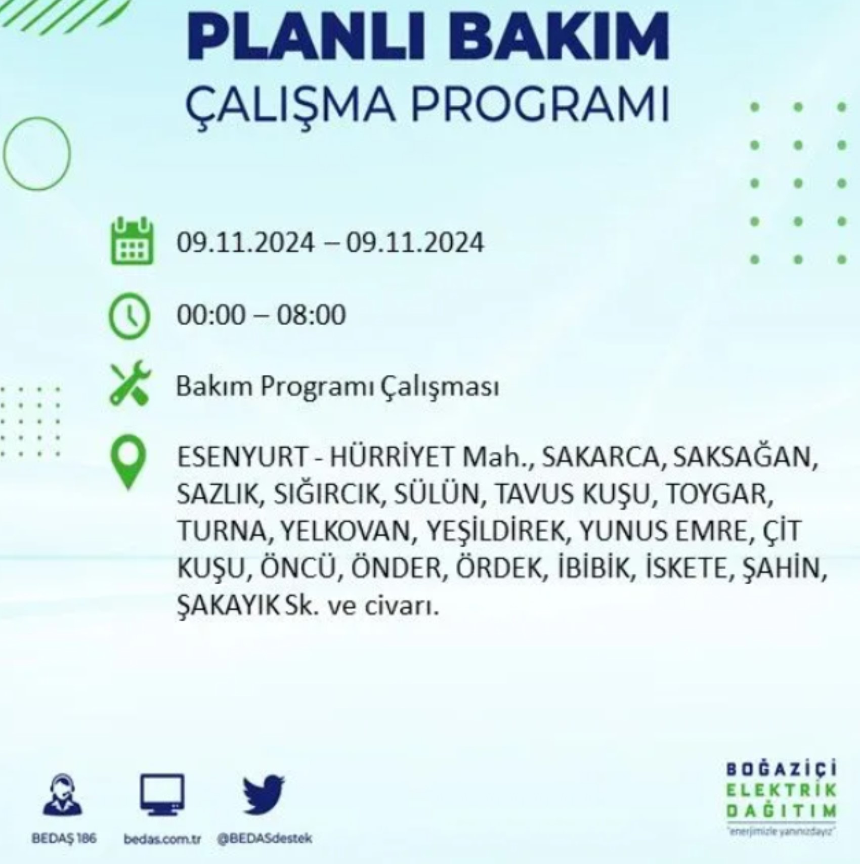 BEDAŞ duyurdu... 9 Kasım Cumartesi günü İstanbul'da hangi ilçelerde elektrik kesintisi yapılacak?