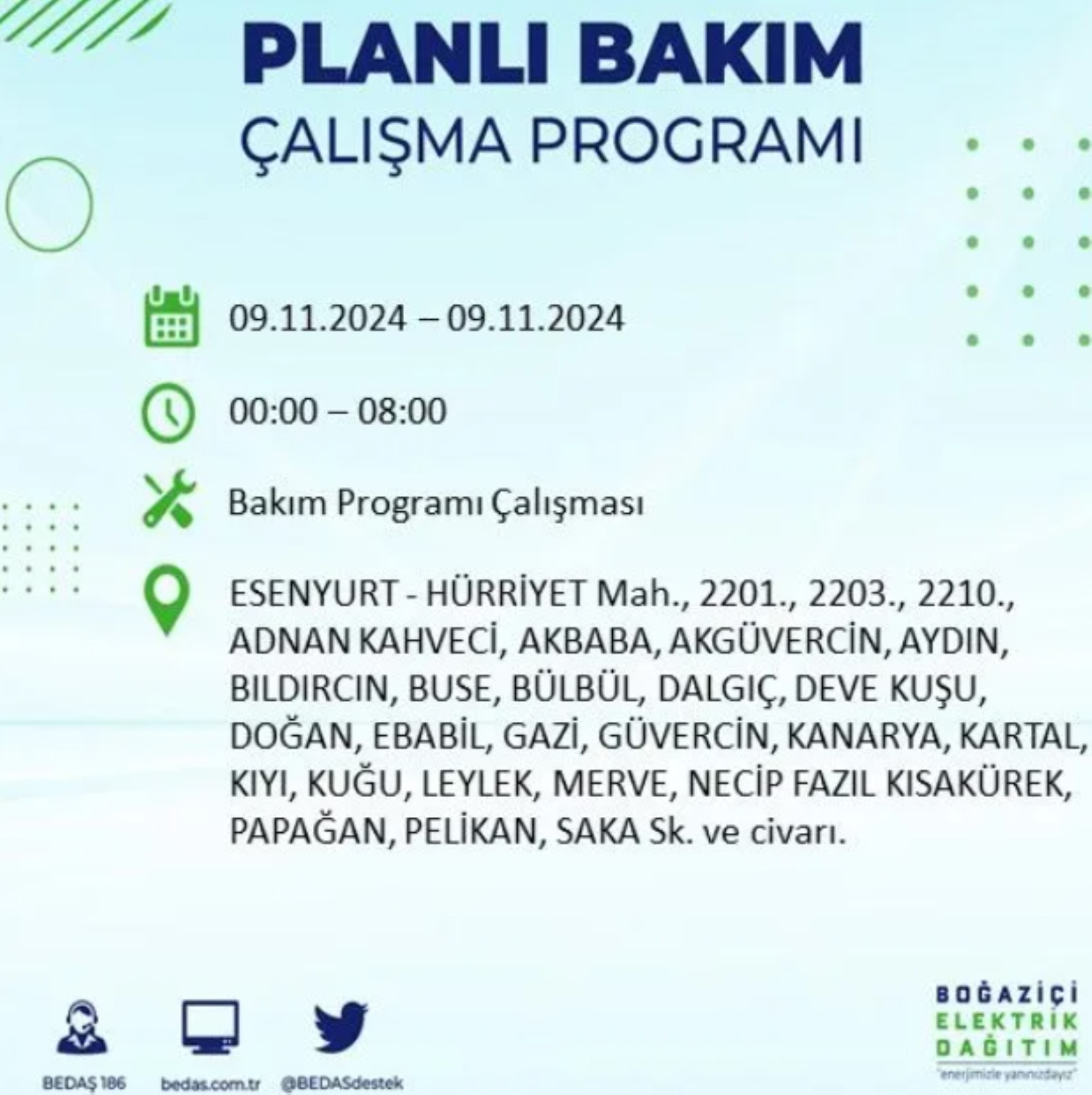 BEDAŞ duyurdu... 9 Kasım Cumartesi günü İstanbul'da hangi ilçelerde elektrik kesintisi yapılacak?