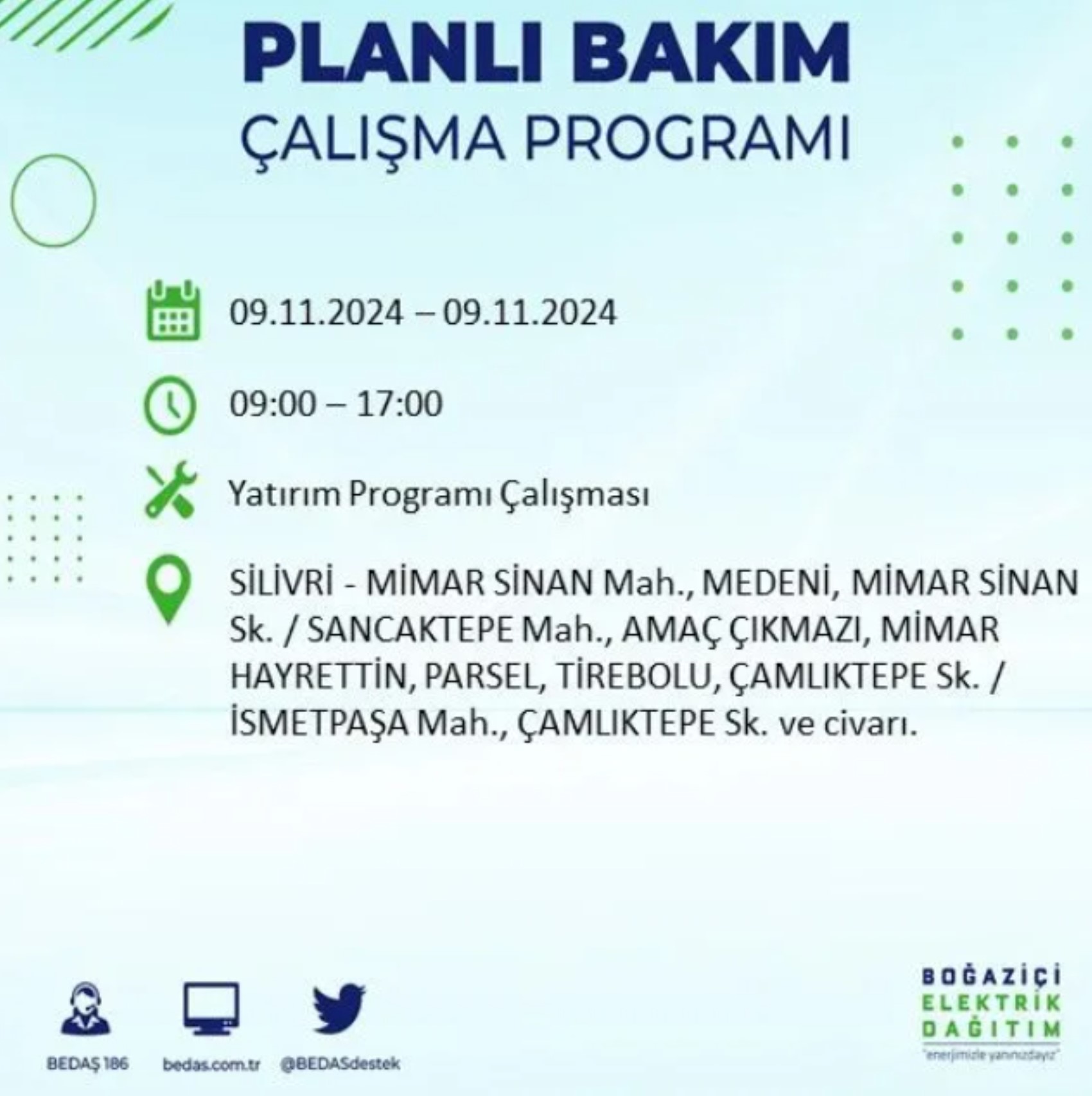 BEDAŞ duyurdu... 9 Kasım Cumartesi günü İstanbul'da hangi ilçelerde elektrik kesintisi yapılacak?