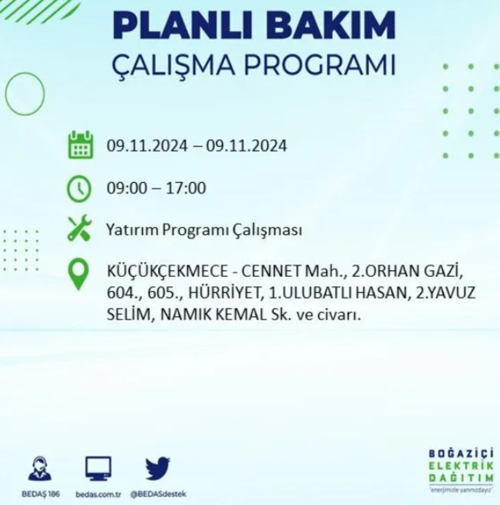 BEDAŞ duyurdu... 9 Kasım Cumartesi günü İstanbul'da hangi ilçelerde elektrik kesintisi yapılacak?