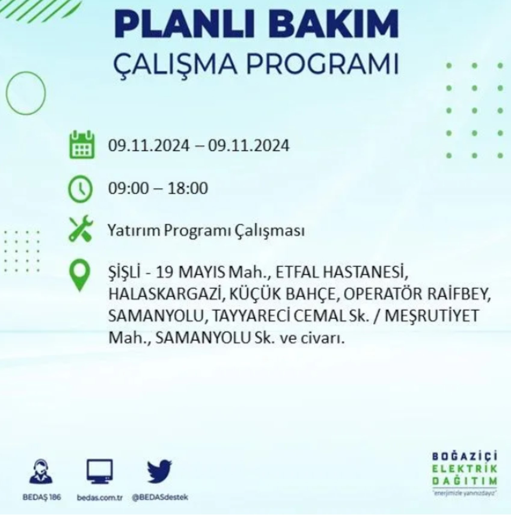 BEDAŞ duyurdu... 9 Kasım Cumartesi günü İstanbul'da hangi ilçelerde elektrik kesintisi yapılacak?