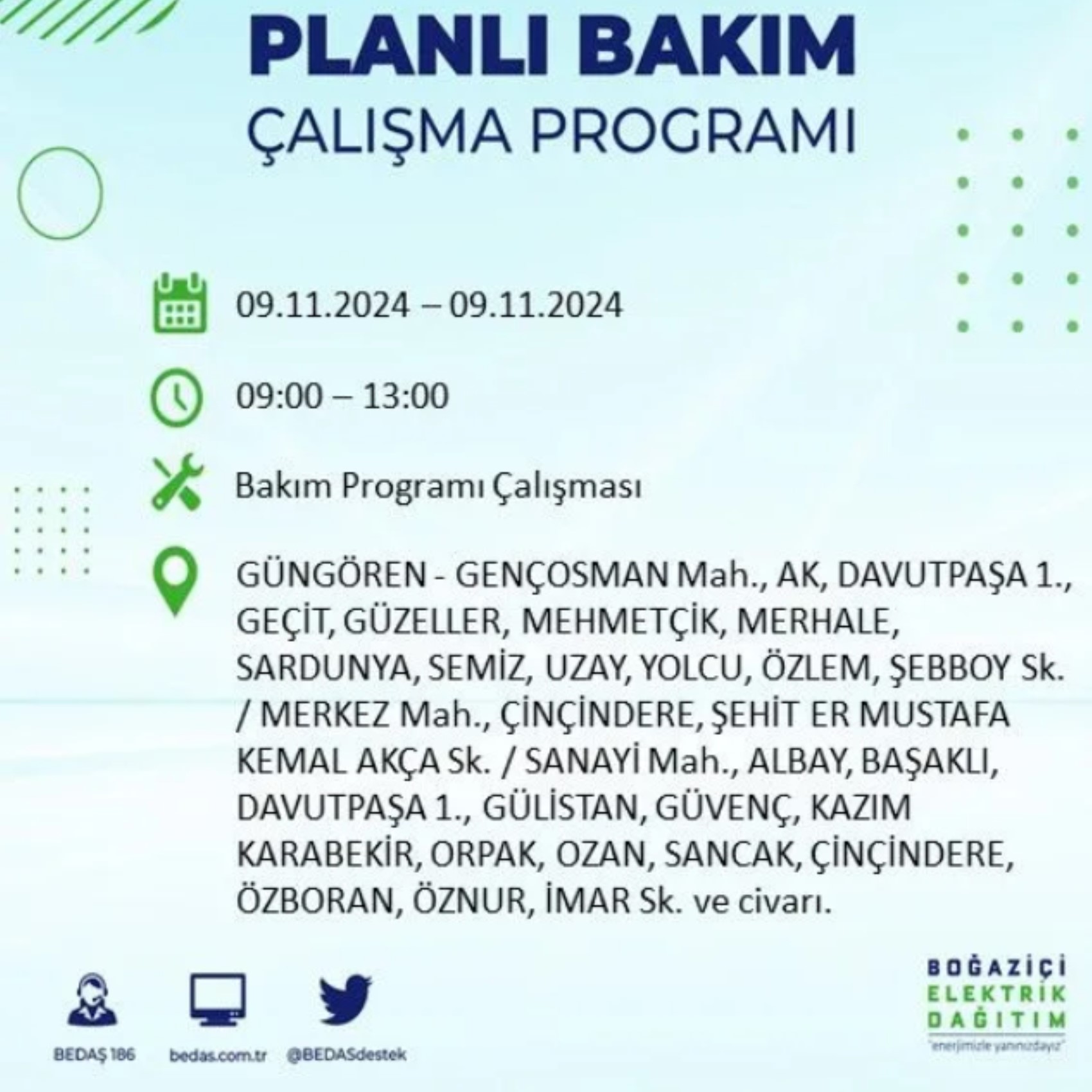 BEDAŞ duyurdu... 9 Kasım Cumartesi günü İstanbul'da hangi ilçelerde elektrik kesintisi yapılacak?