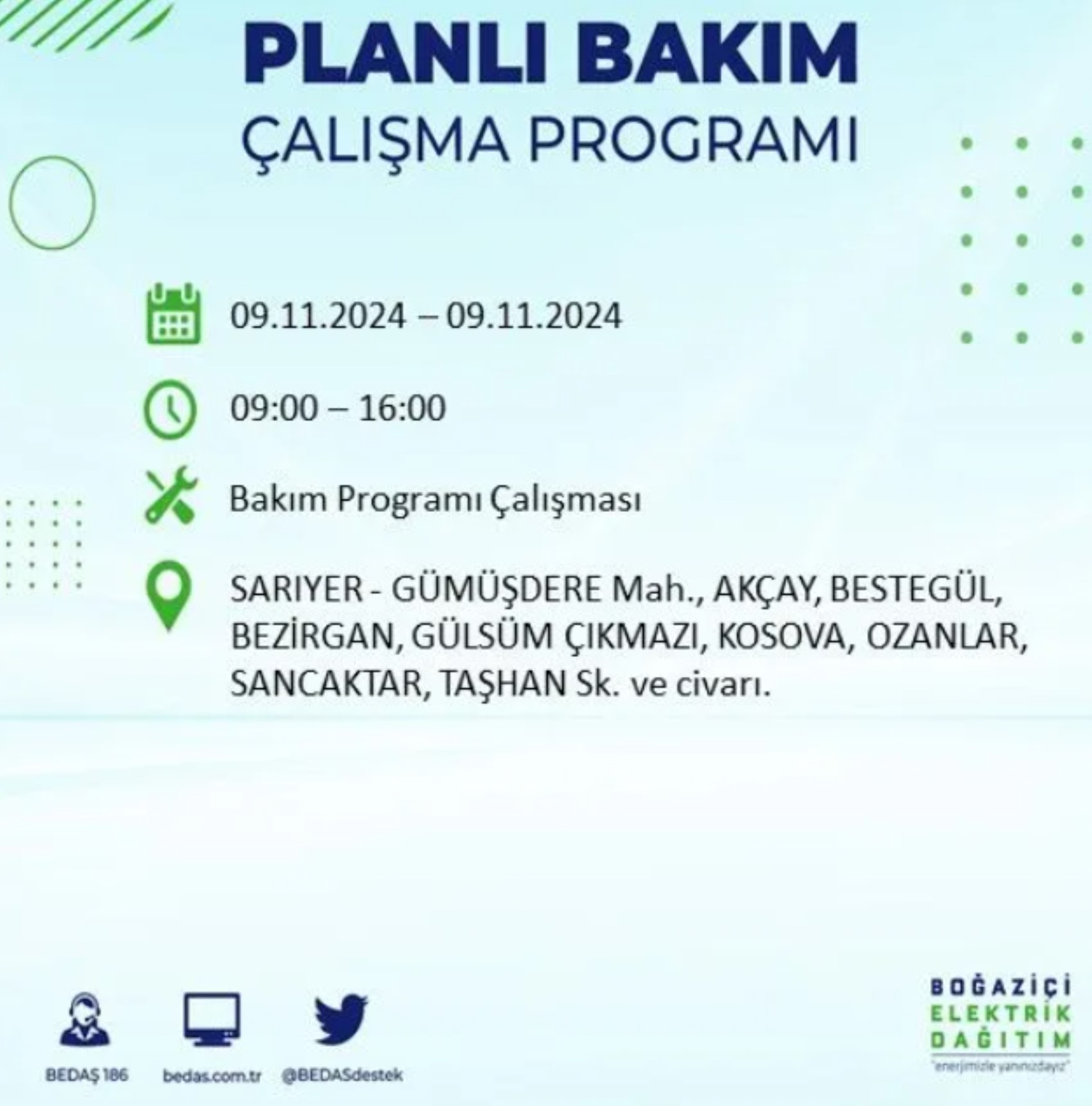 BEDAŞ duyurdu... 9 Kasım Cumartesi günü İstanbul'da hangi ilçelerde elektrik kesintisi yapılacak?